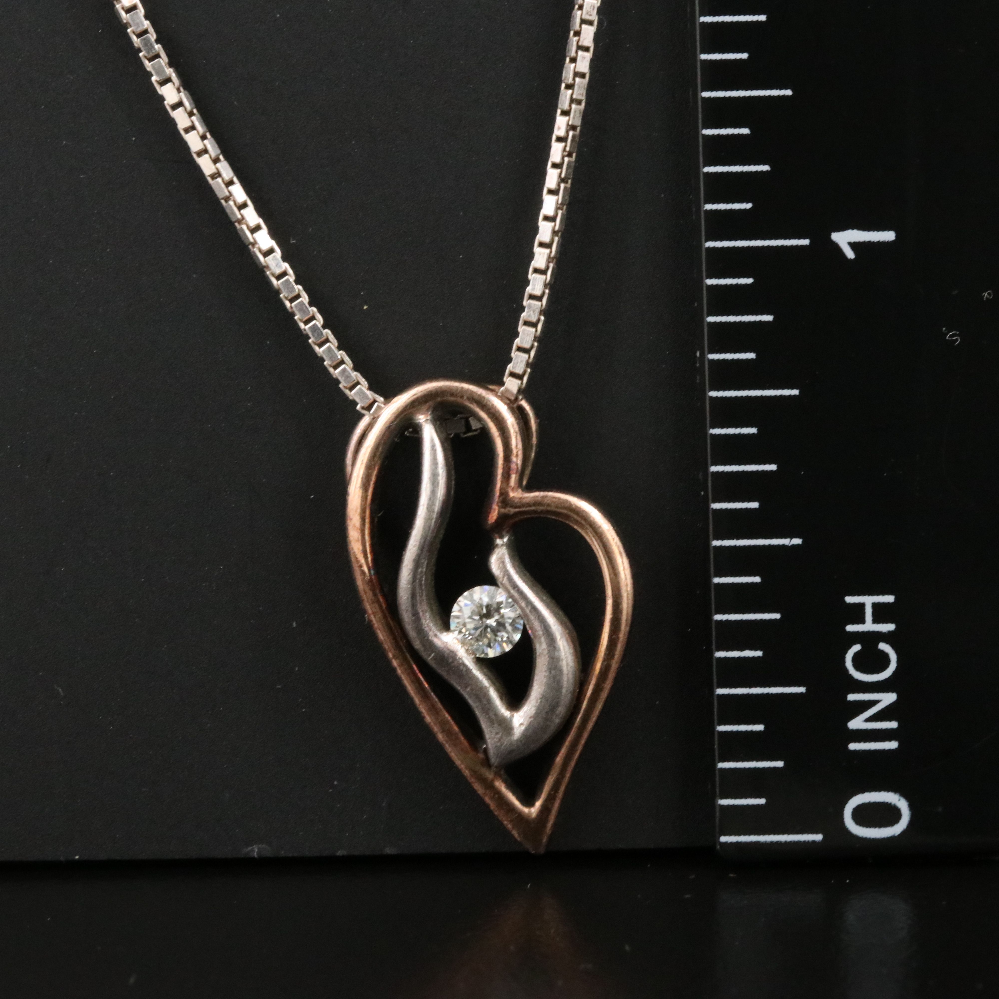 Sterling Diamond  Pendant Necklace with 10K Rose Gold Accent