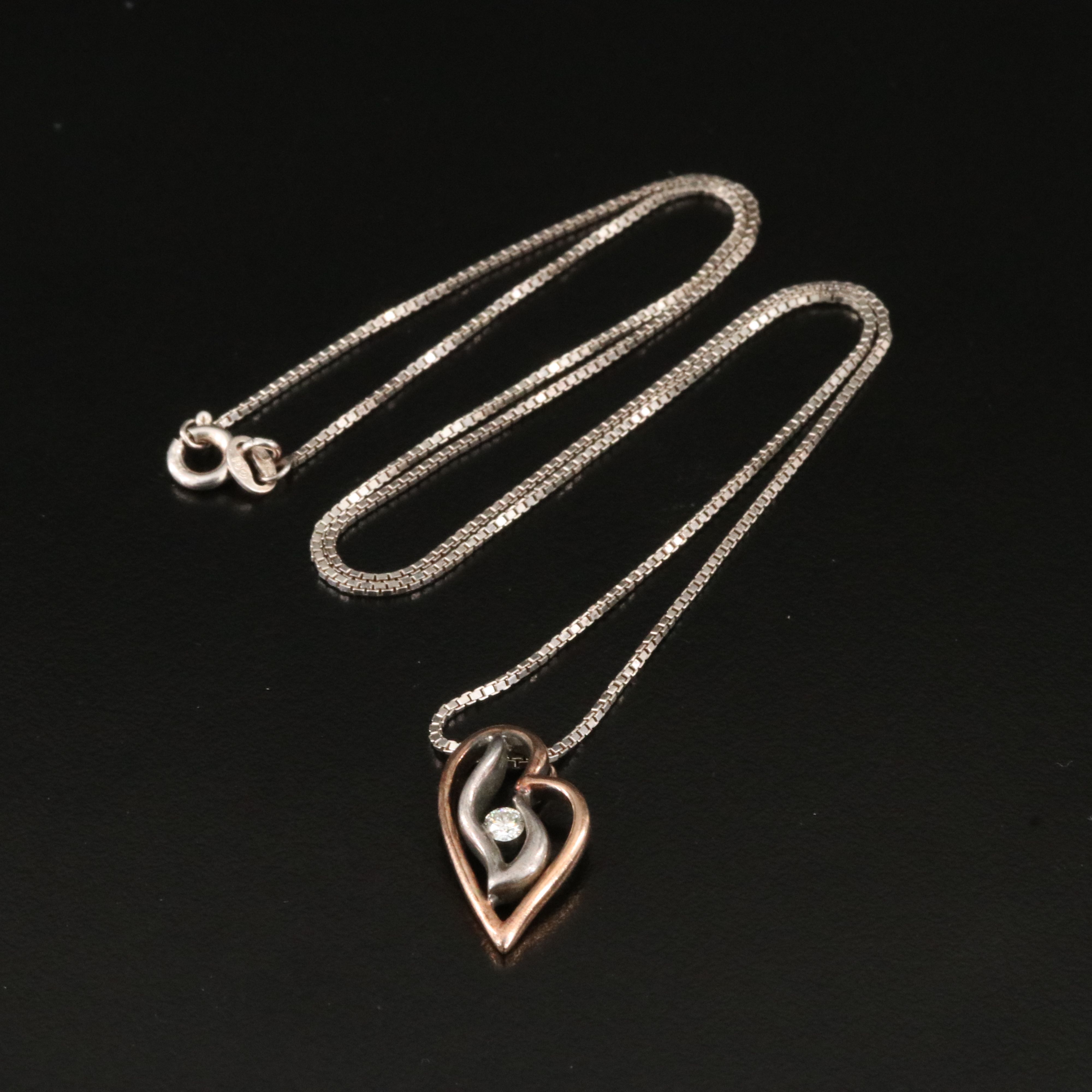 Sterling Diamond  Pendant Necklace with 10K Rose Gold Accent