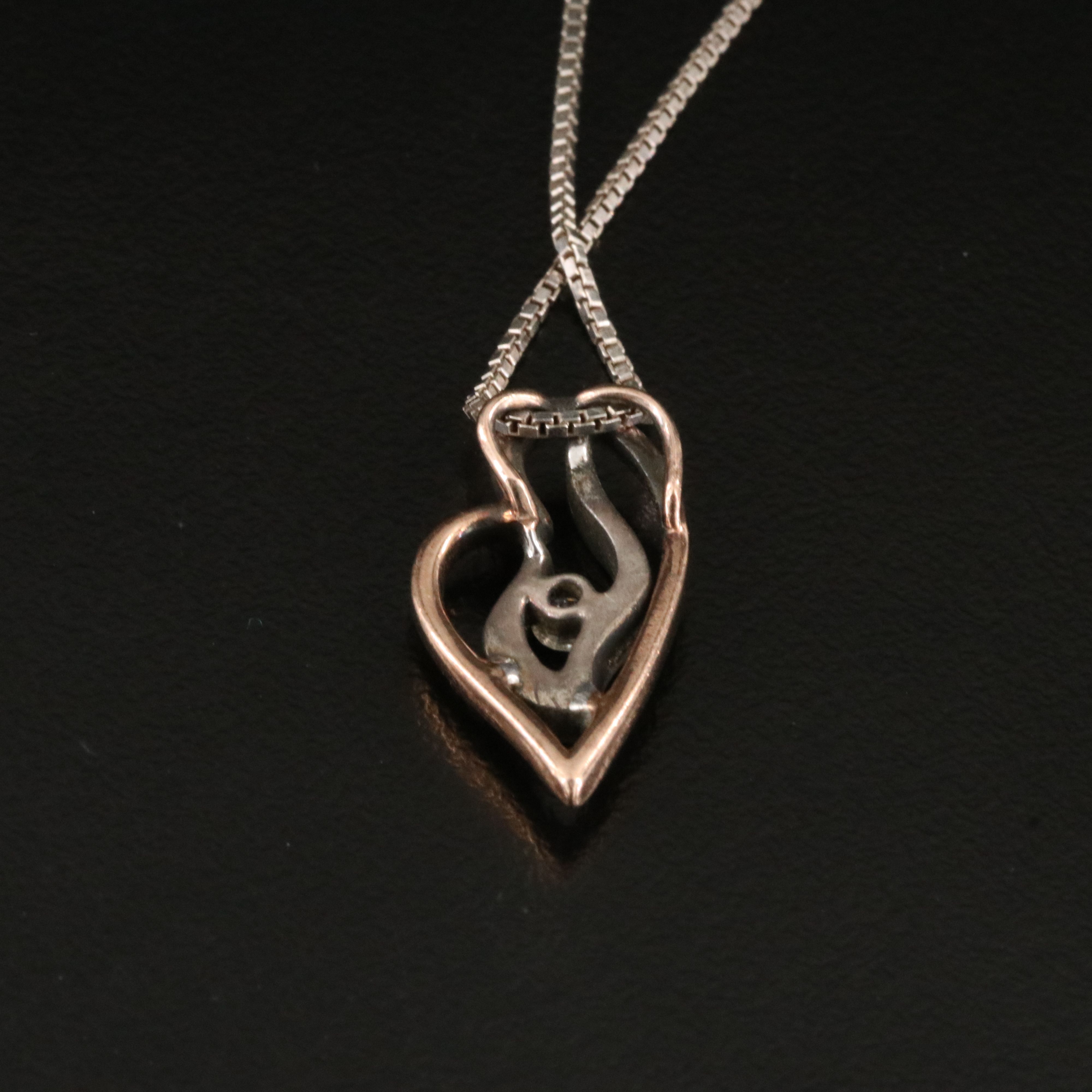 Sterling Diamond  Pendant Necklace with 10K Rose Gold Accent