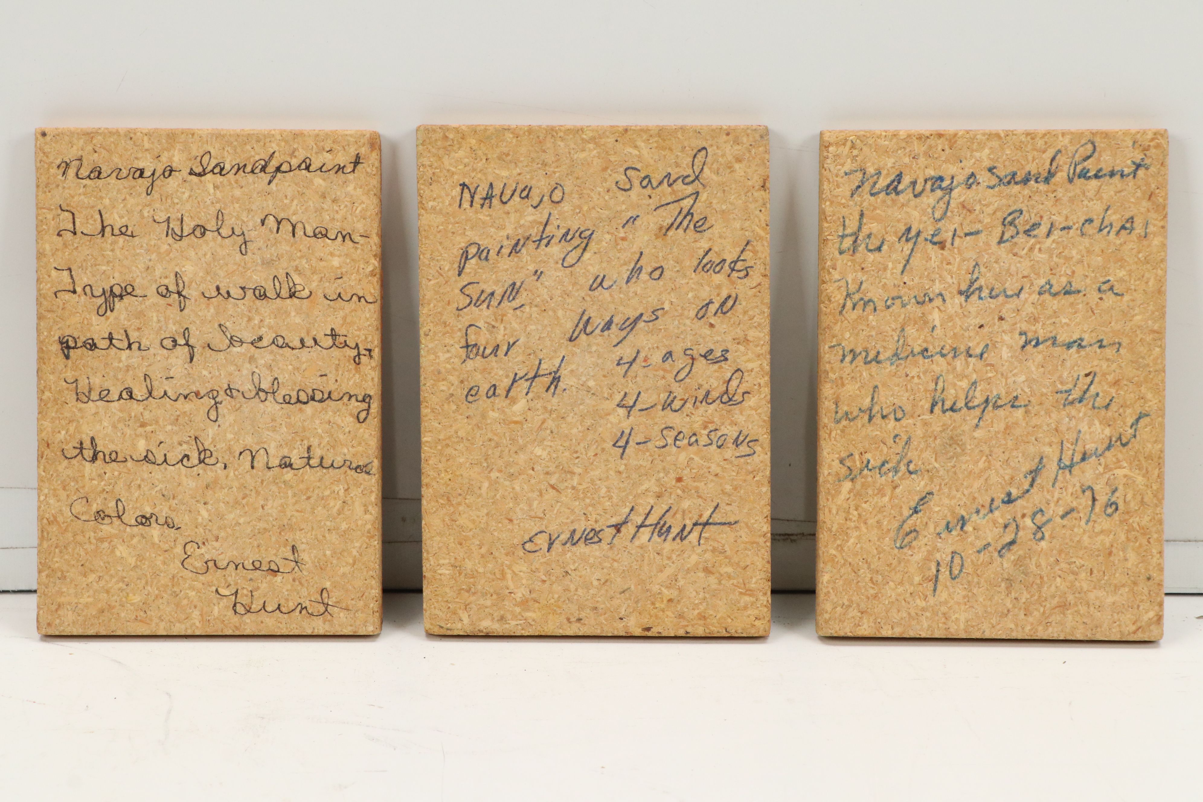 Navajo Sandpaintings "Holy Man," "Yei-bei-chai" and "The Sun," 1974-76