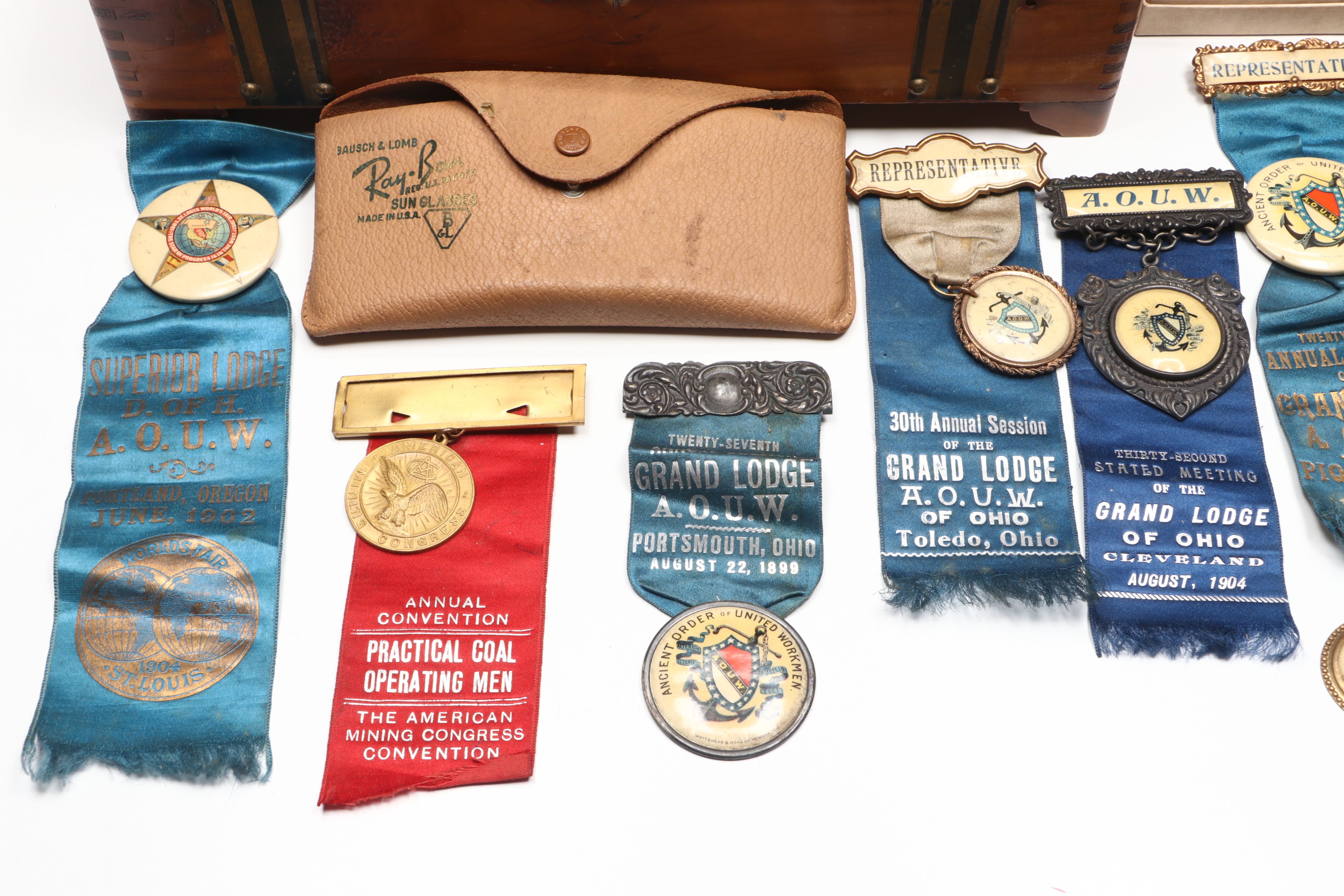 Cedar Men's Vanity Box with Cufflinks, Fraternal Order Ribbons, More