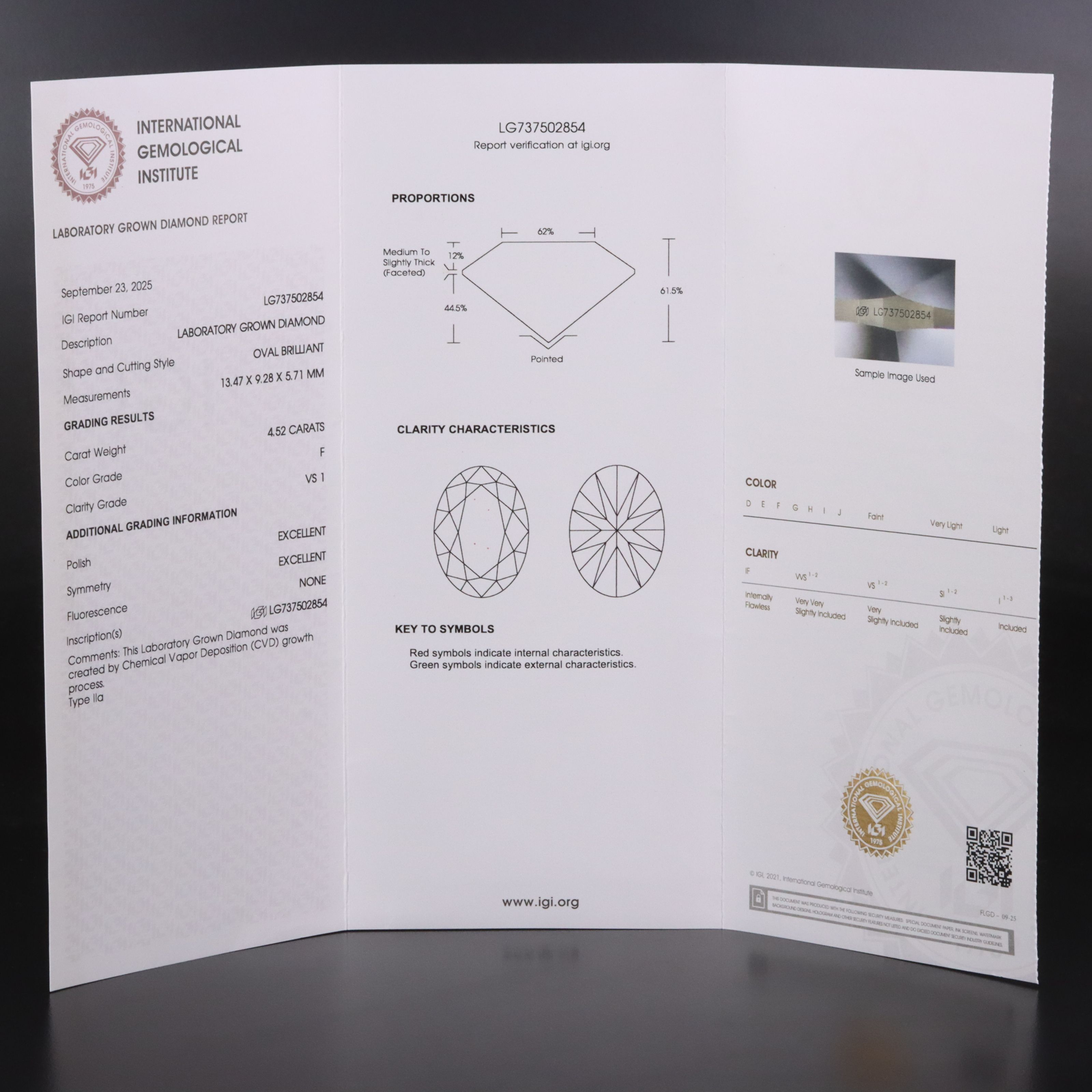 14K 4.52 CT Lab Grown Diamond Solitaire Pendant with IGI Report