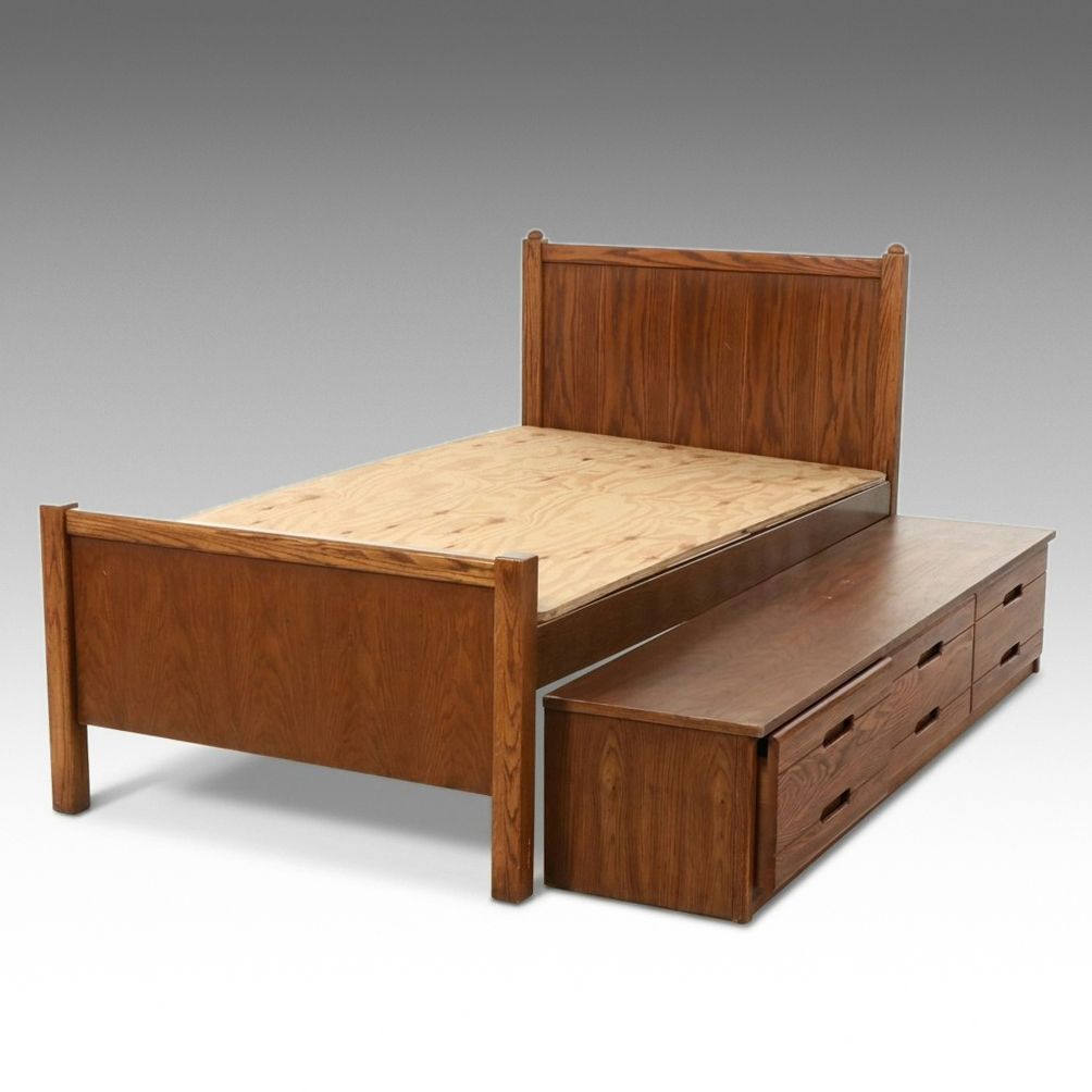 Mid Century Modern Style Oak Twin Bed and Storage Console