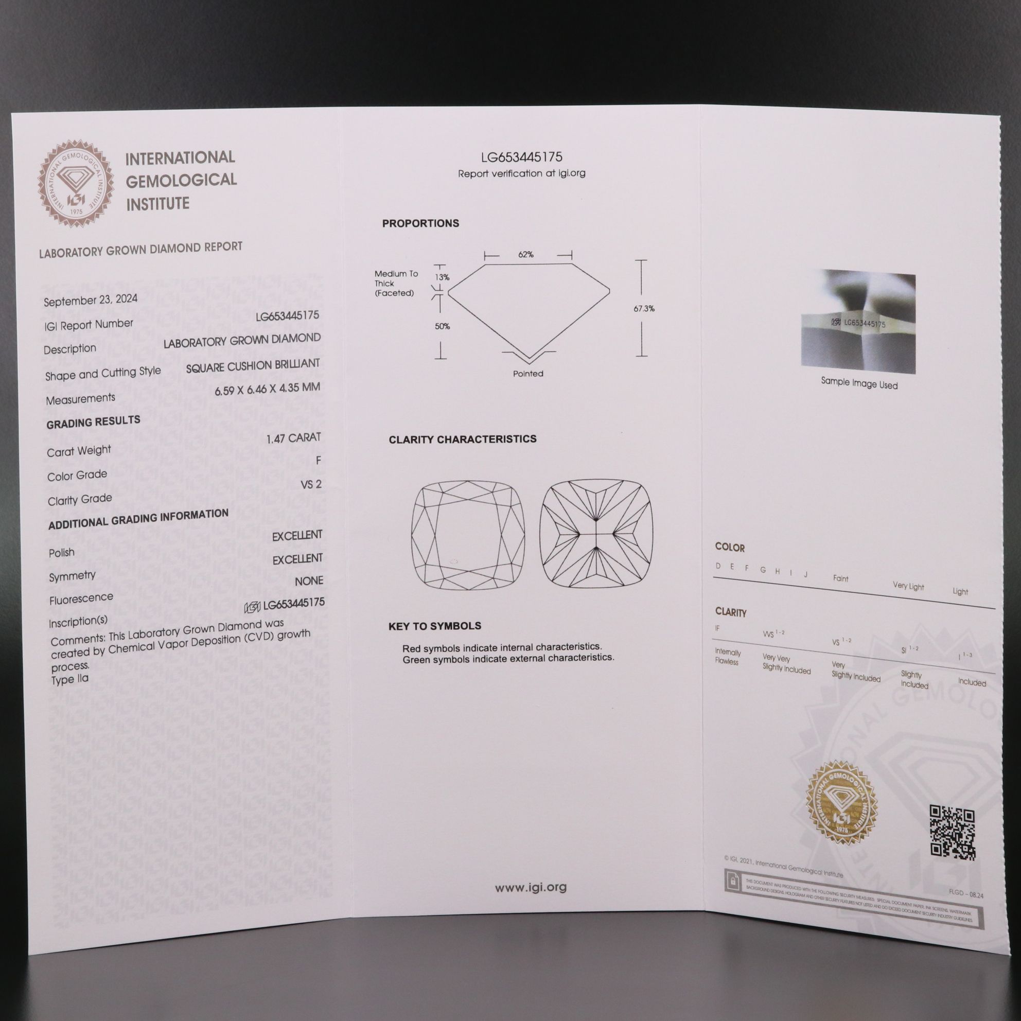 Loose 1.47 CT Lab Grown Diamond with IGI Report