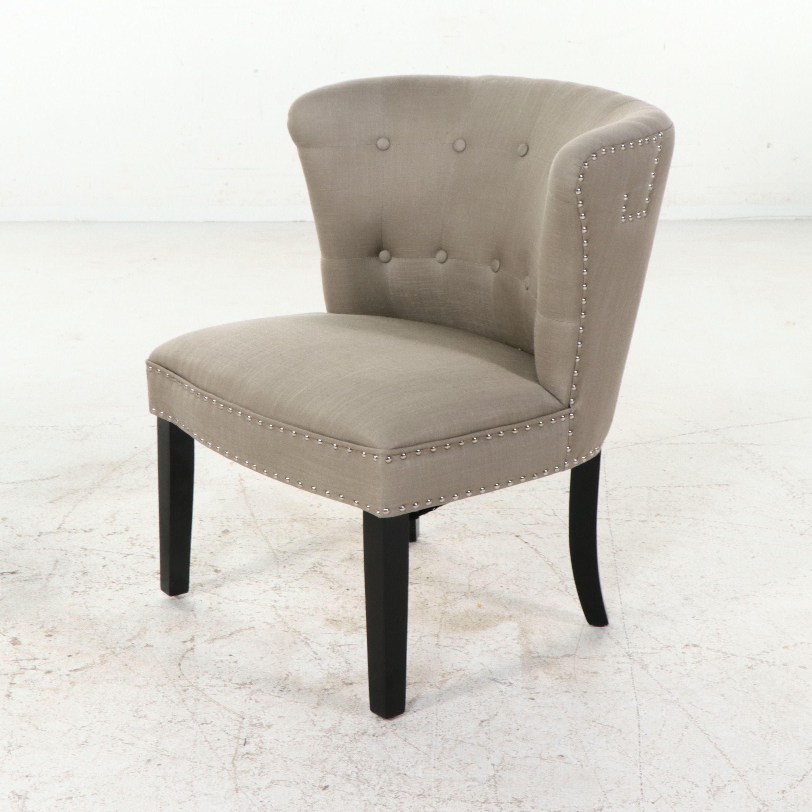 Pair of Transitional Gray Tufted Accent Chairs with Nailhead Trim, 2015