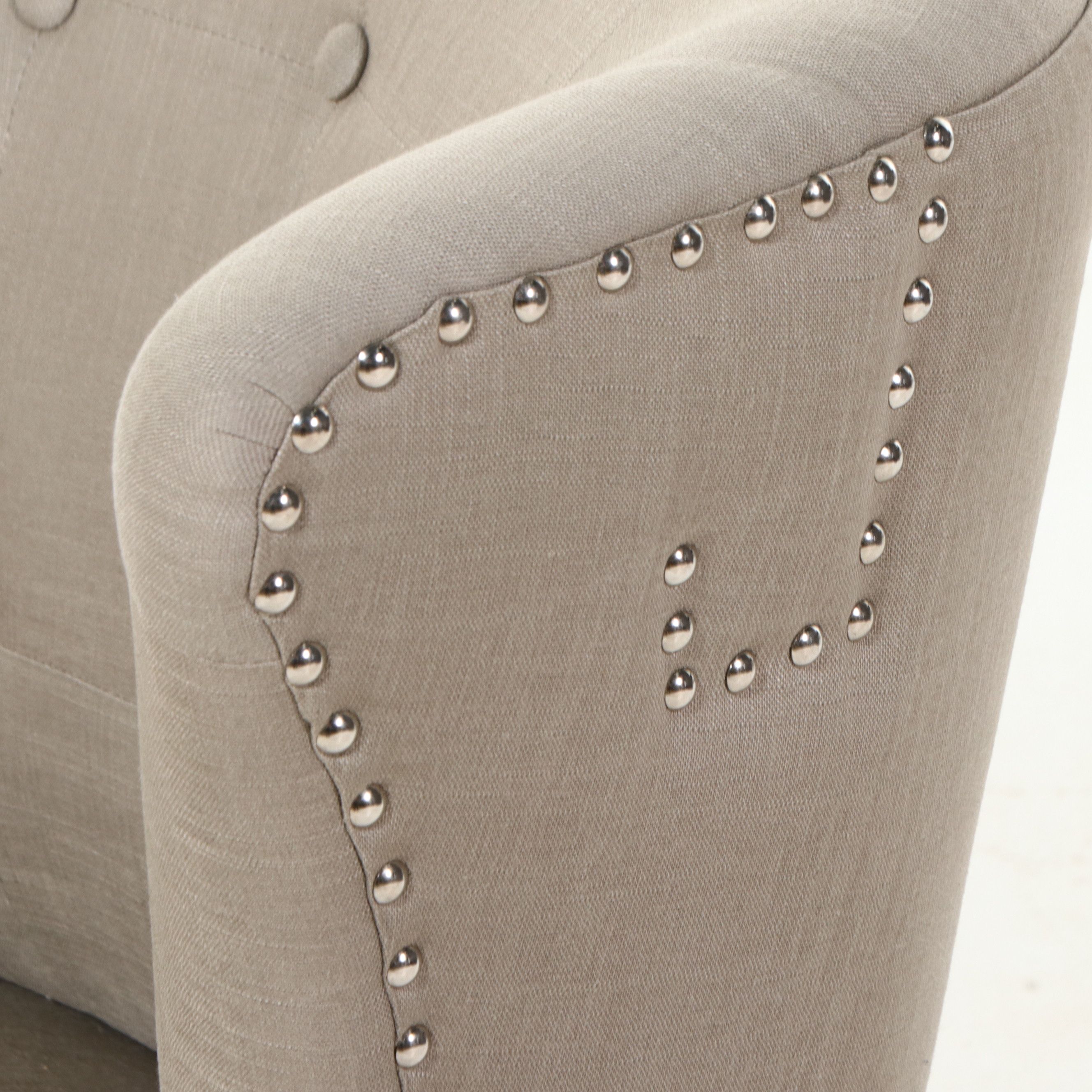 Pair of Transitional Gray Tufted Accent Chairs with Nailhead Trim, 2015