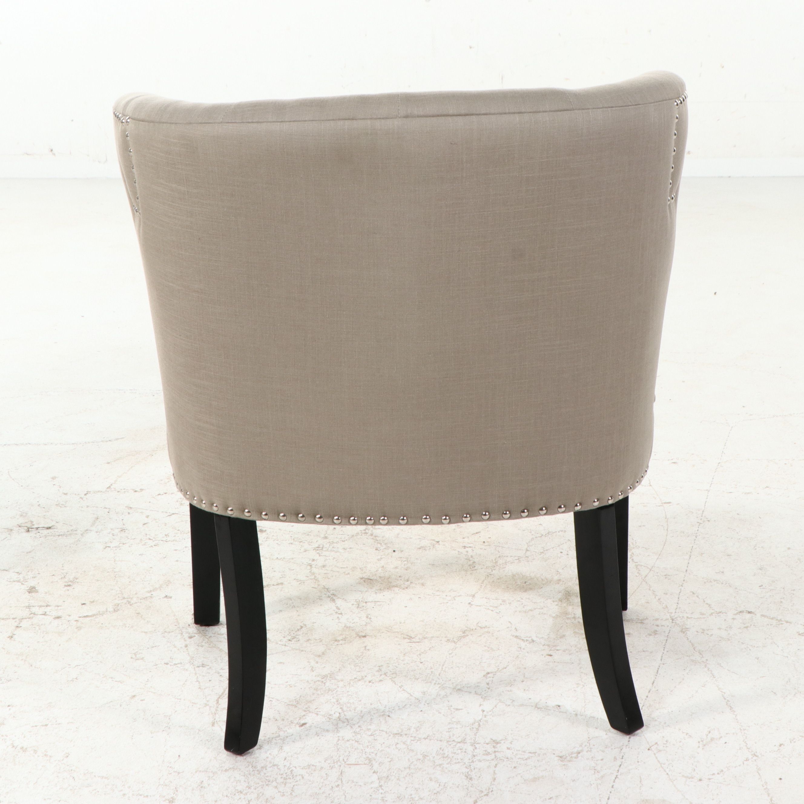 Pair of Transitional Gray Tufted Accent Chairs with Nailhead Trim, 2015