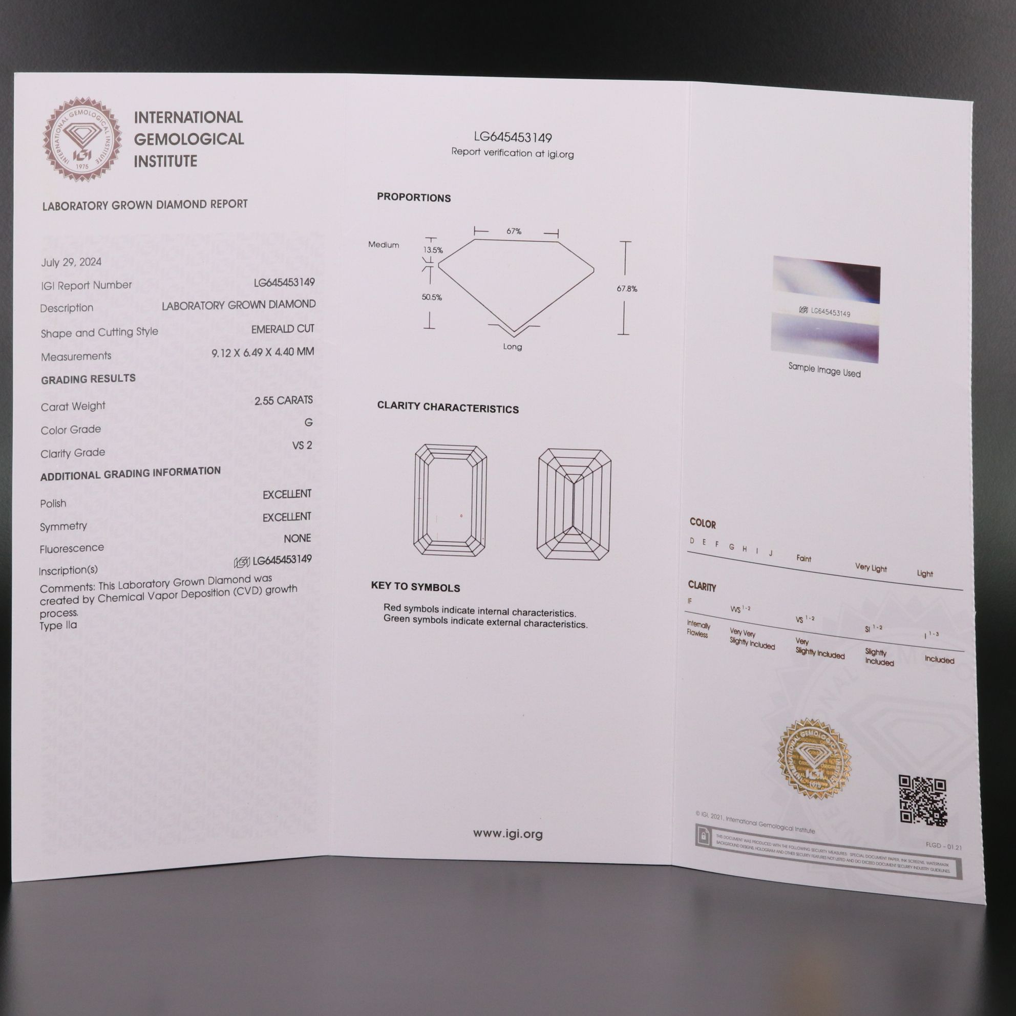 Loose 2.55 CT Lab Grown Diamond with IGI Report