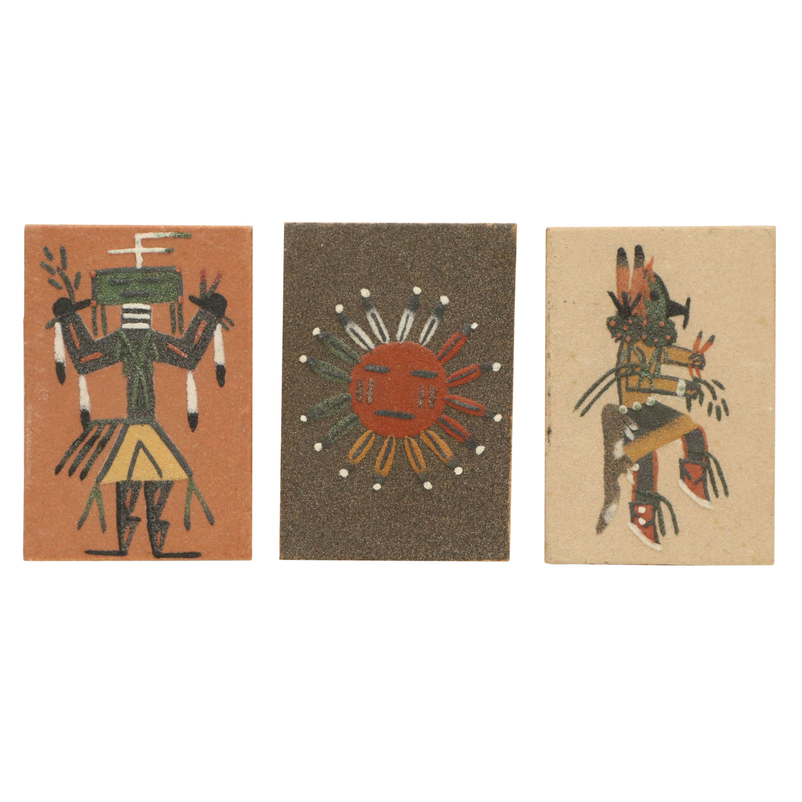 Navajo Sandpaintings "Holy Man," "Yei-bei-chai" and "The Sun," 1974-76