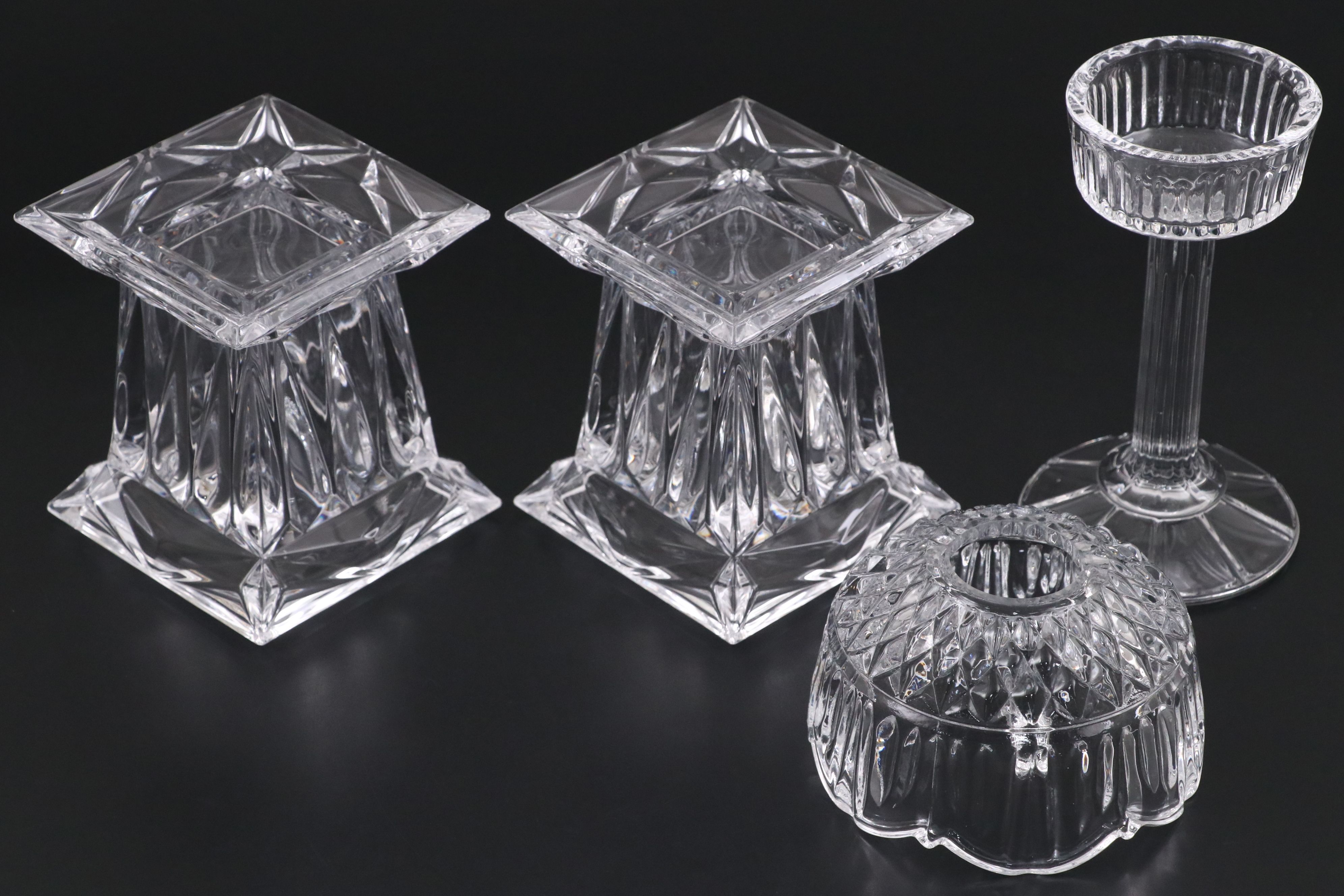 Columbia Diamond Point Telephone with Waterford Candlesticks and More Glassware