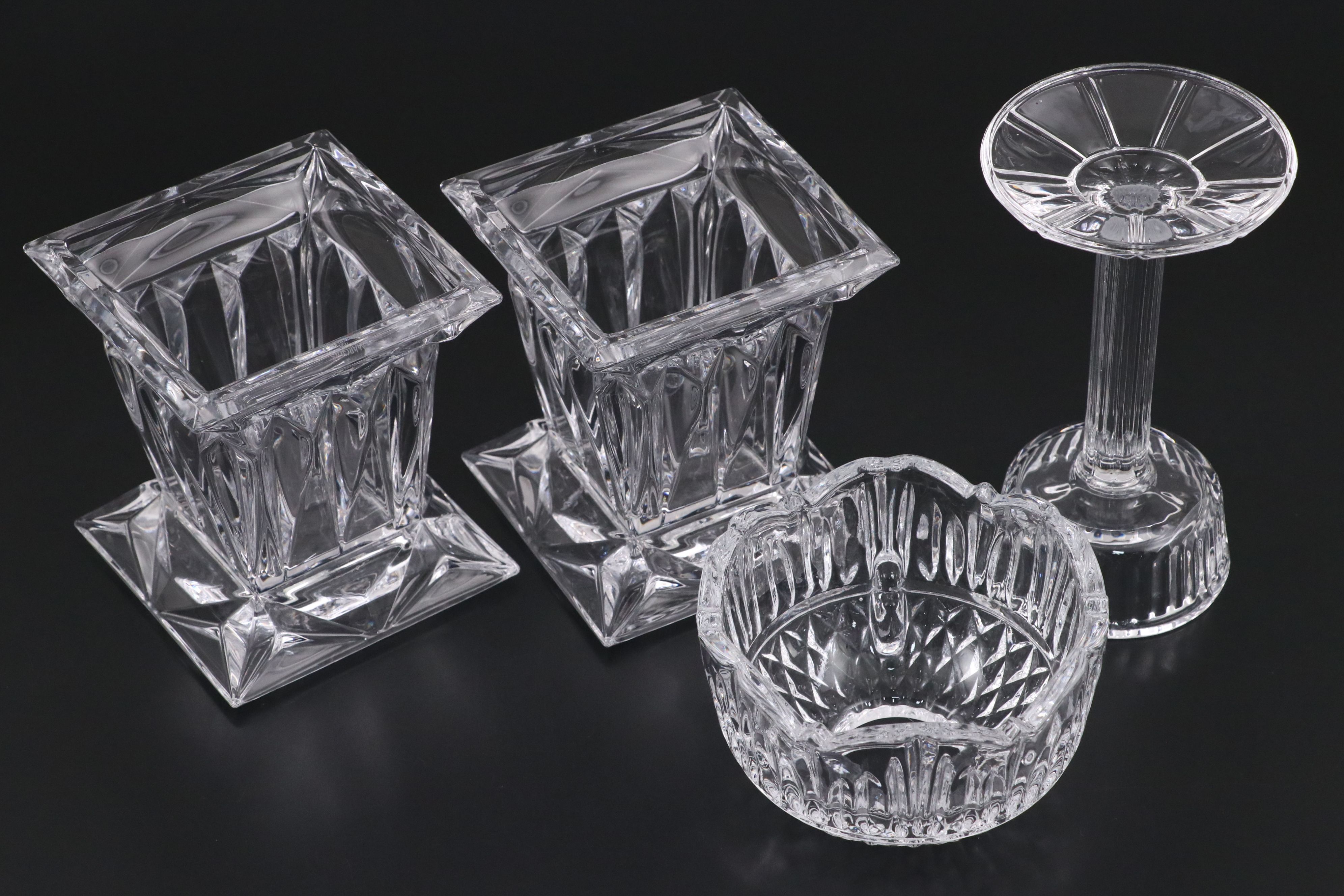 Columbia Diamond Point Telephone with Waterford Candlesticks and More Glassware