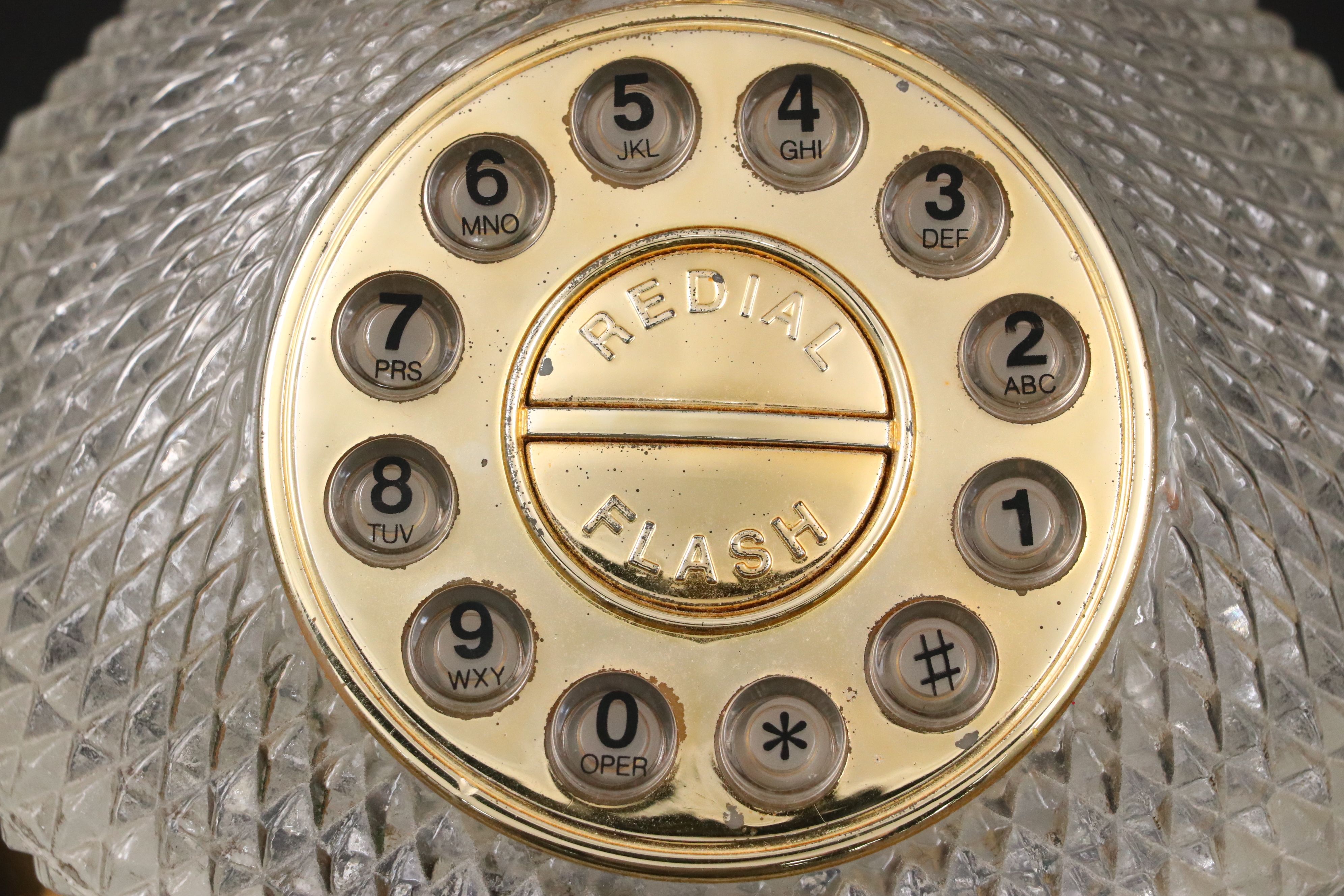 Columbia Diamond Point Telephone with Waterford Candlesticks and More Glassware