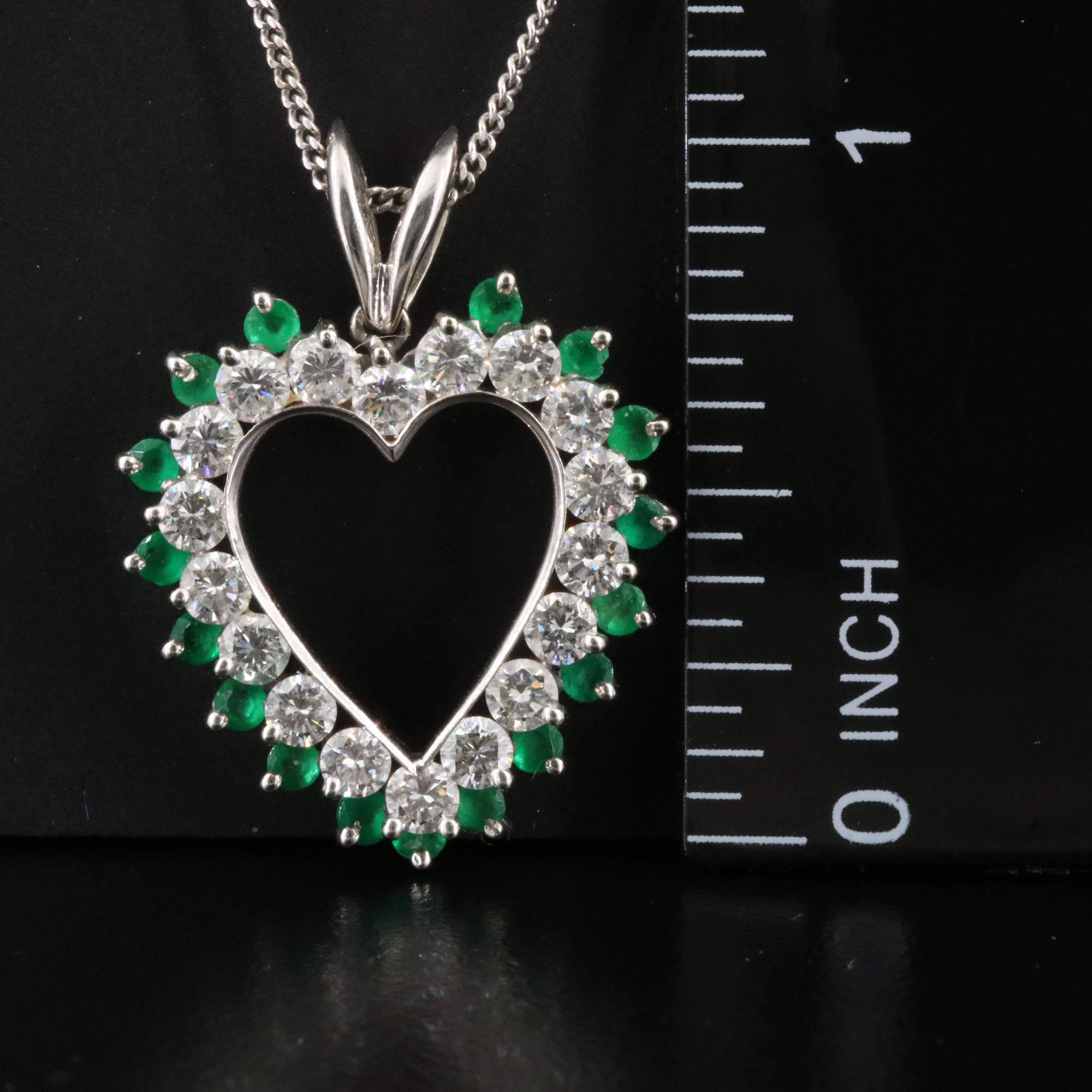 14K Emerald and Diamond Heart Pendant Necklace