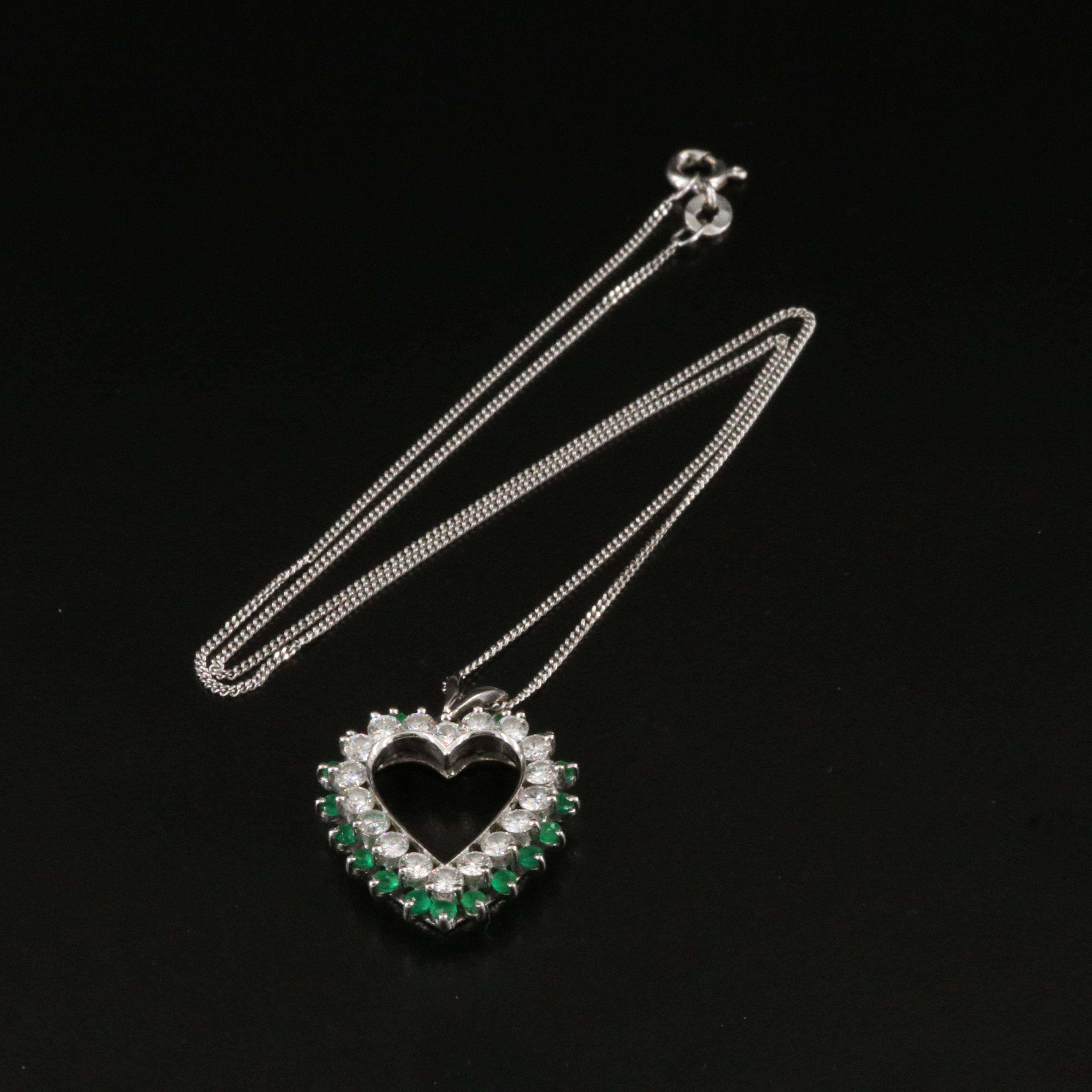 14K Emerald and Diamond Heart Pendant Necklace