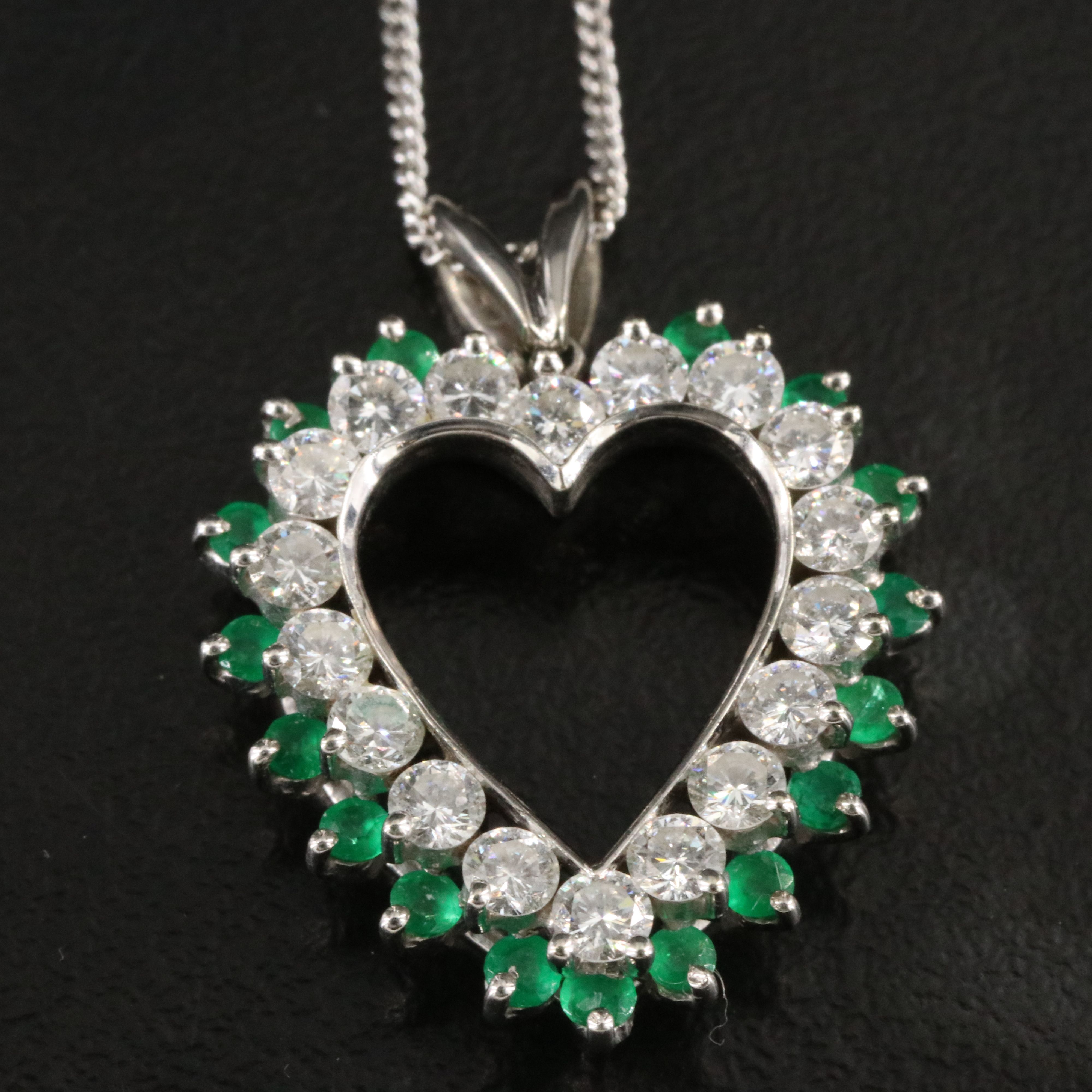 14K Emerald and Diamond Heart Pendant Necklace