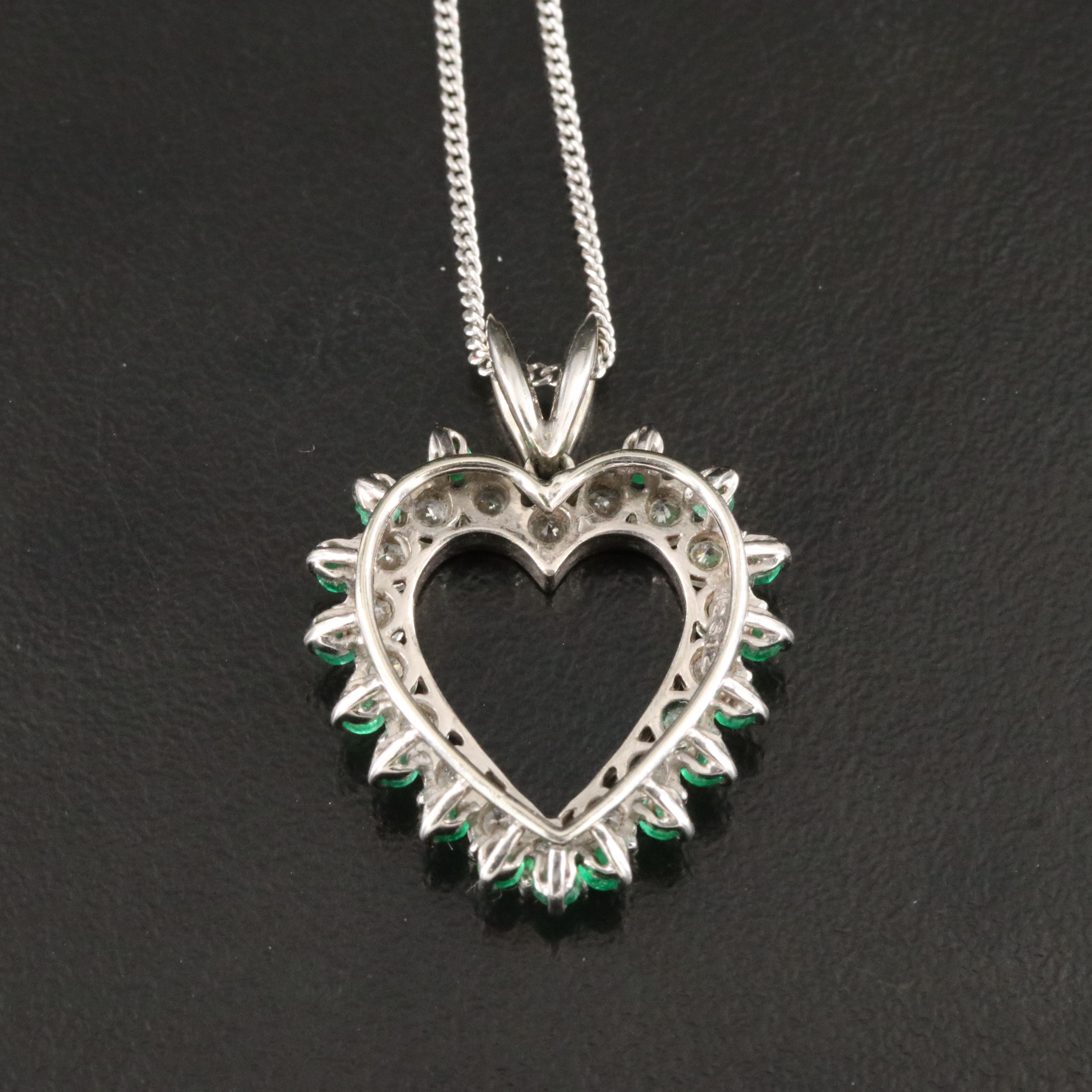 14K Emerald and Diamond Heart Pendant Necklace
