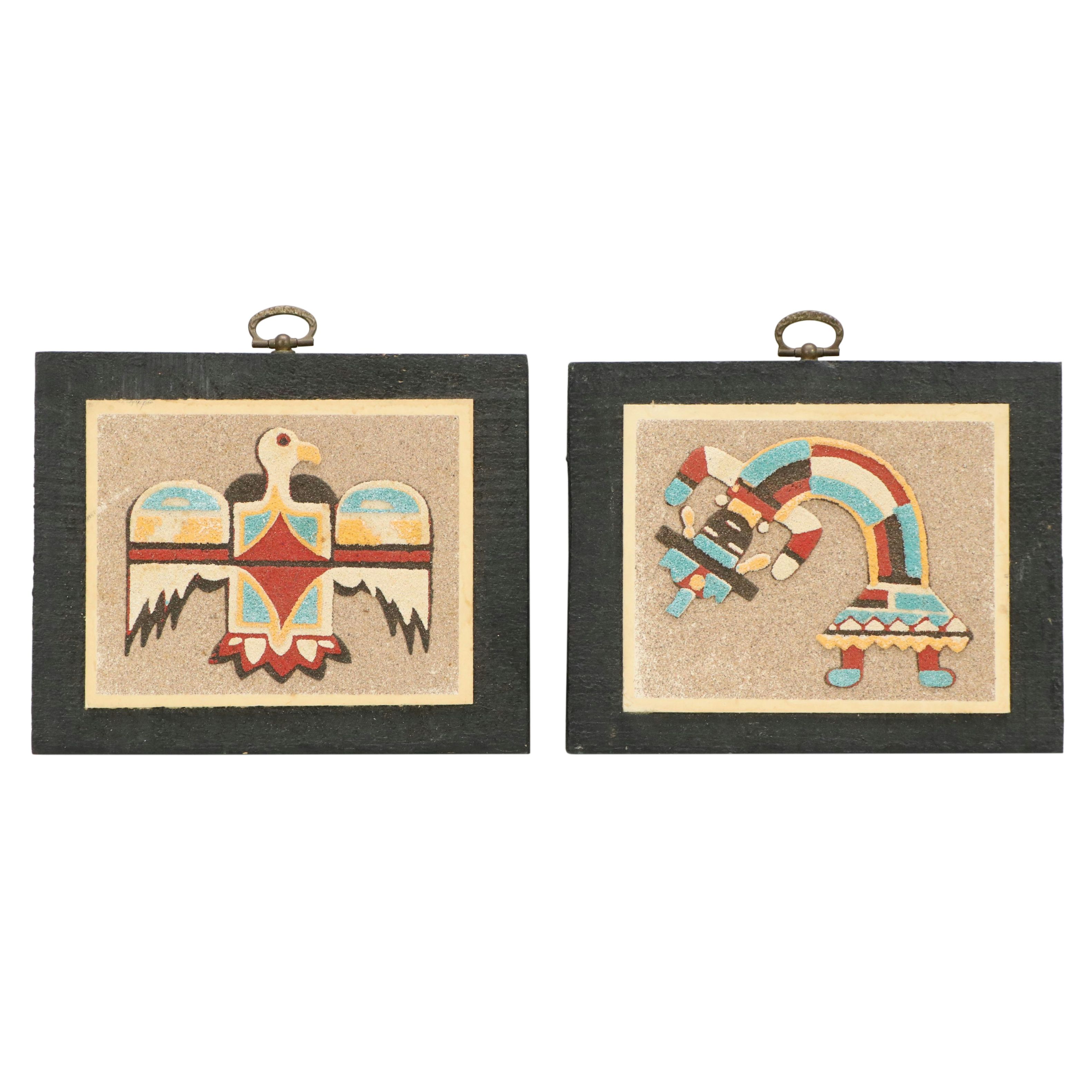 Navajo Sandpaintings "Holy Man," "Yei-bei-chai" and "The Sun," 1974-76
