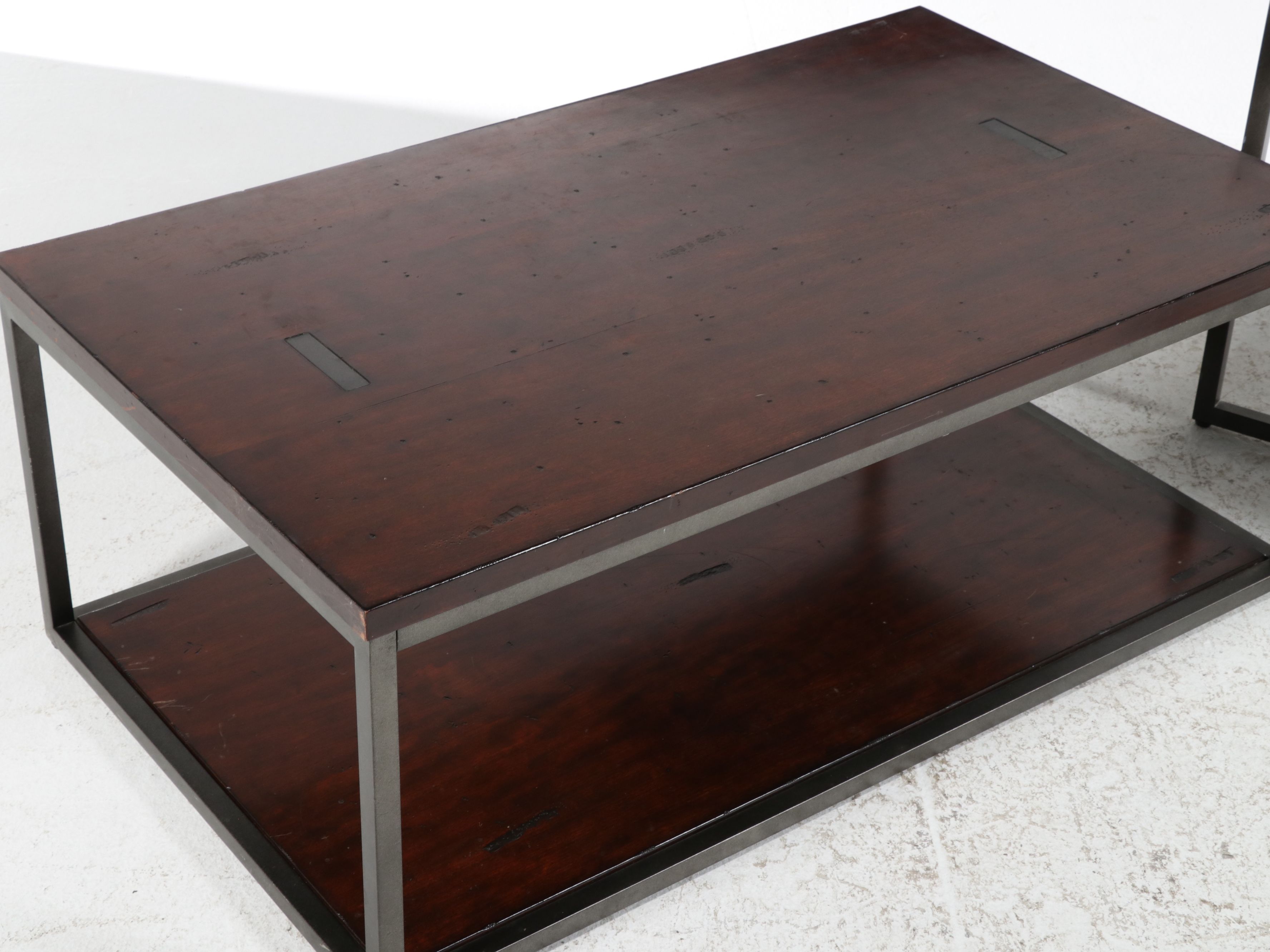 Industrial Modern Wood and Metal Three-Piece Coffee and Side Table Set
