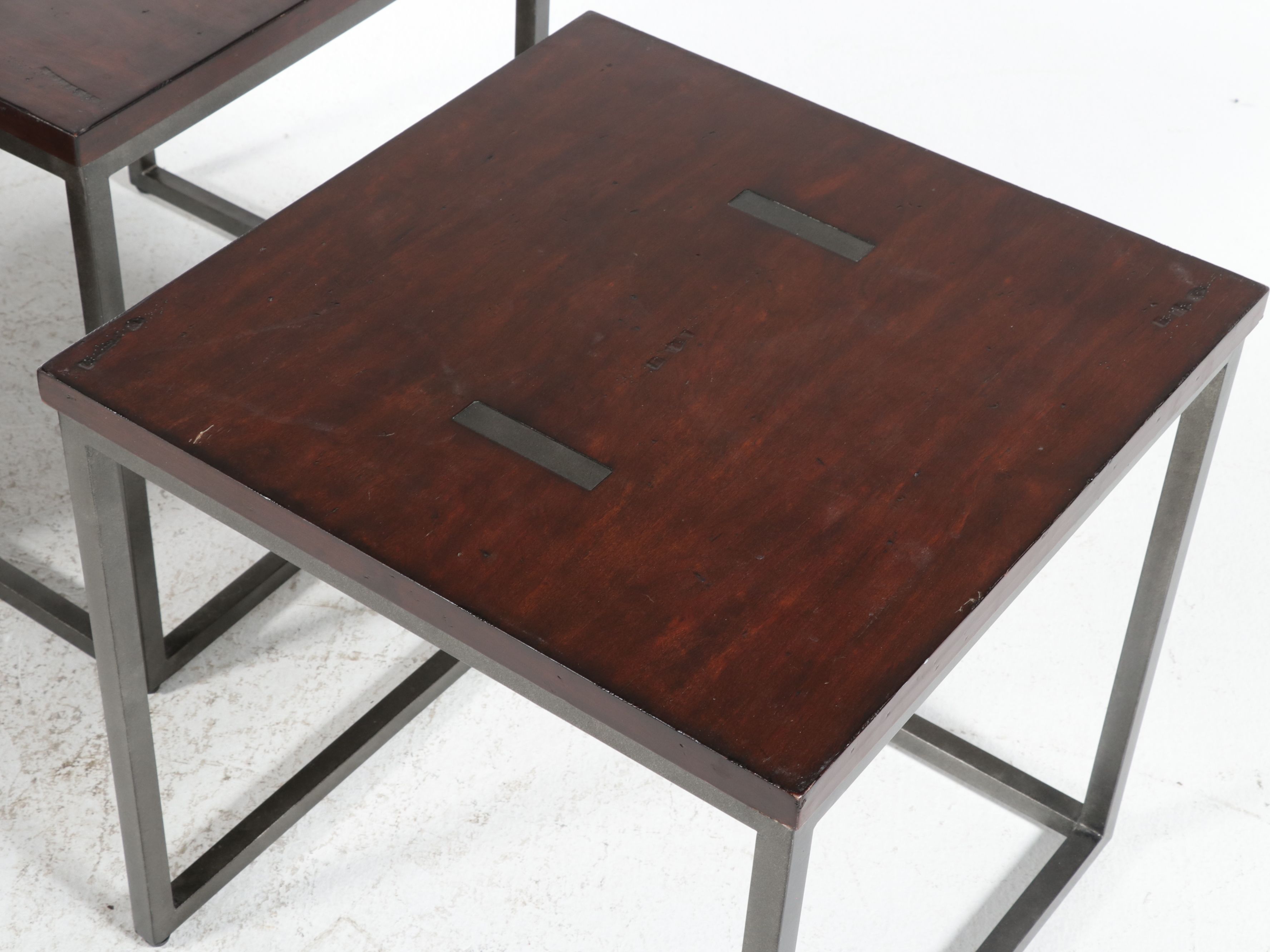 Industrial Modern Wood and Metal Three-Piece Coffee and Side Table Set