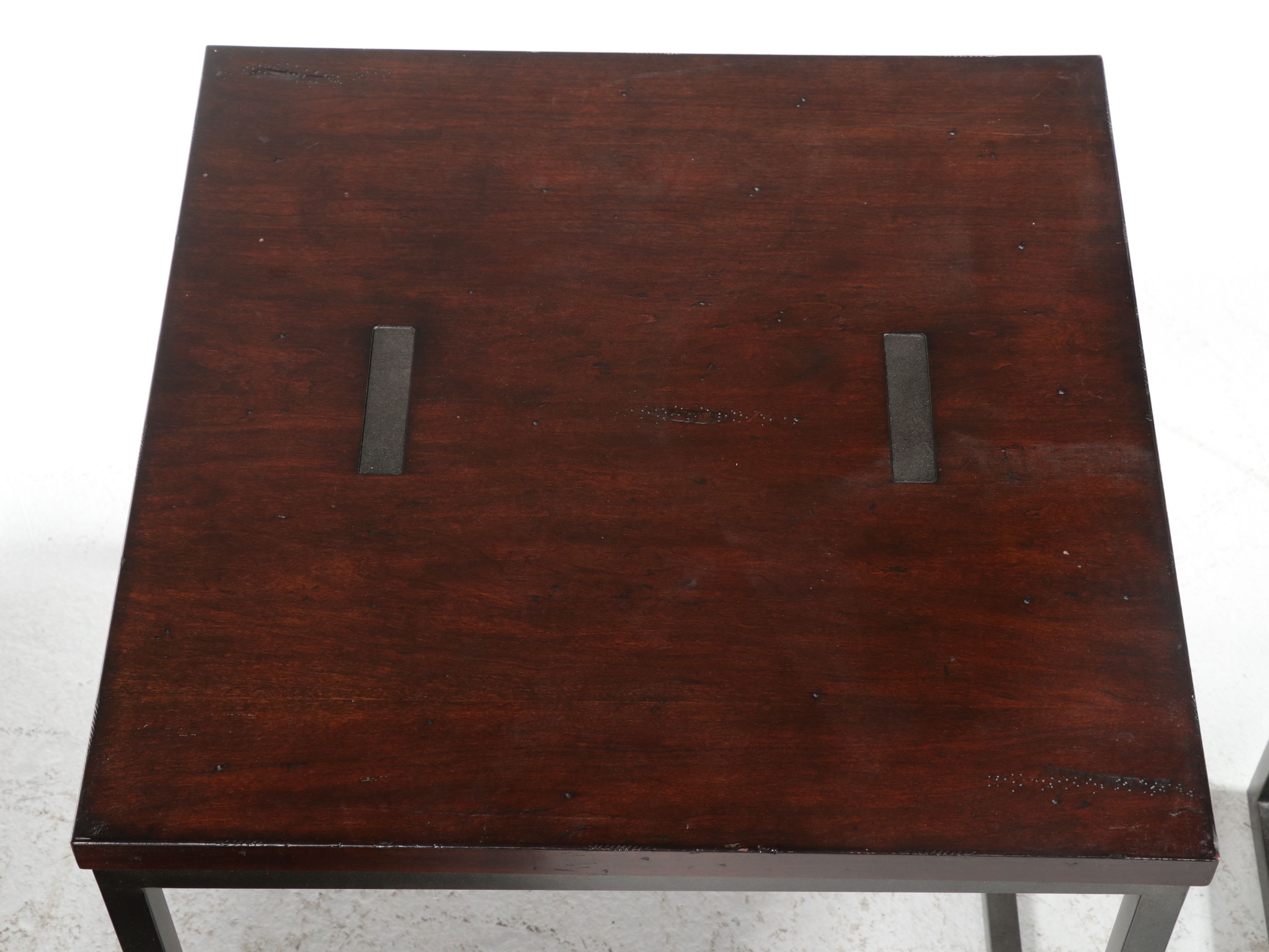 Industrial Modern Wood and Metal Three-Piece Coffee and Side Table Set