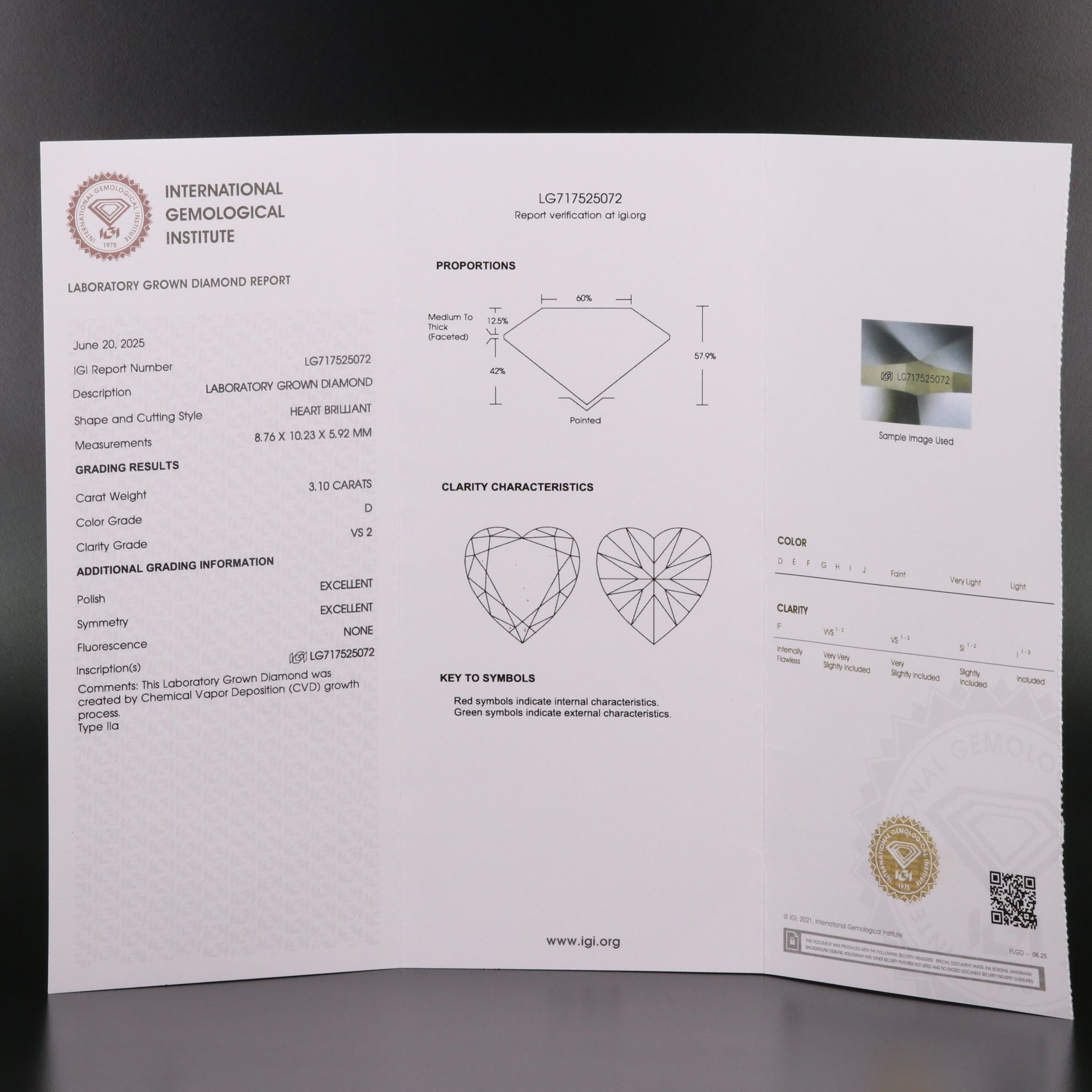 Loose 3.10 CT Lab Grown Diamond with IGI Report