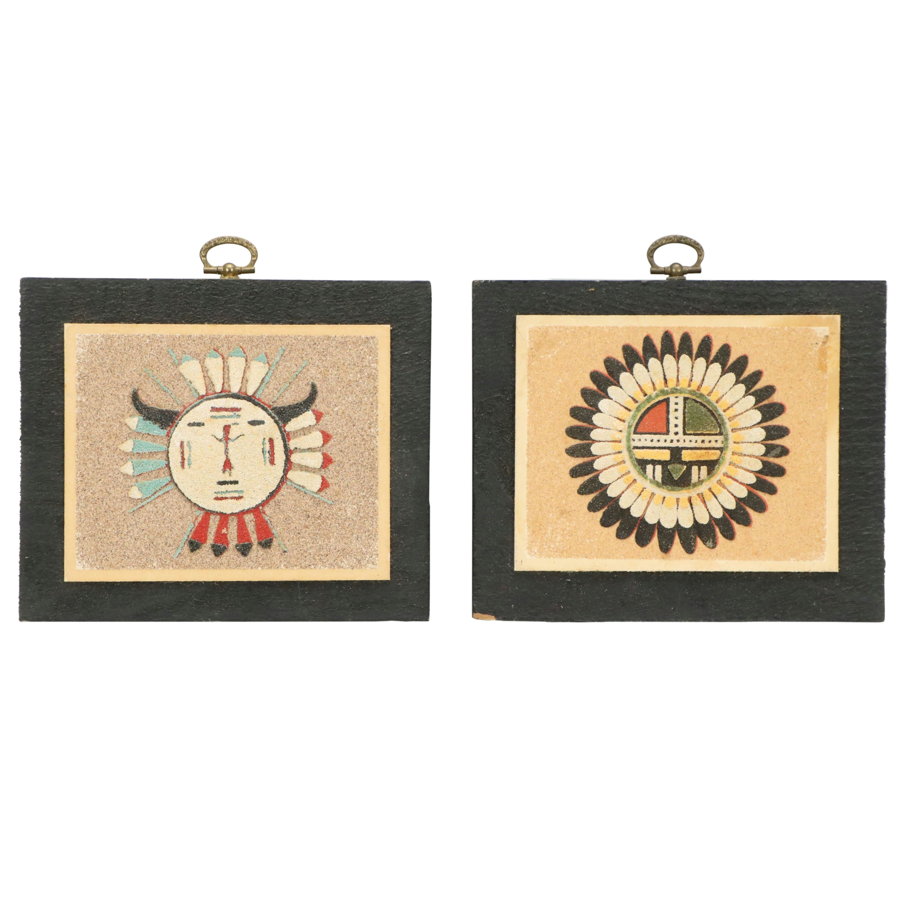 Navajo Sandpaintings "Holy Man," "Yei-bei-chai" and "The Sun," 1974-76