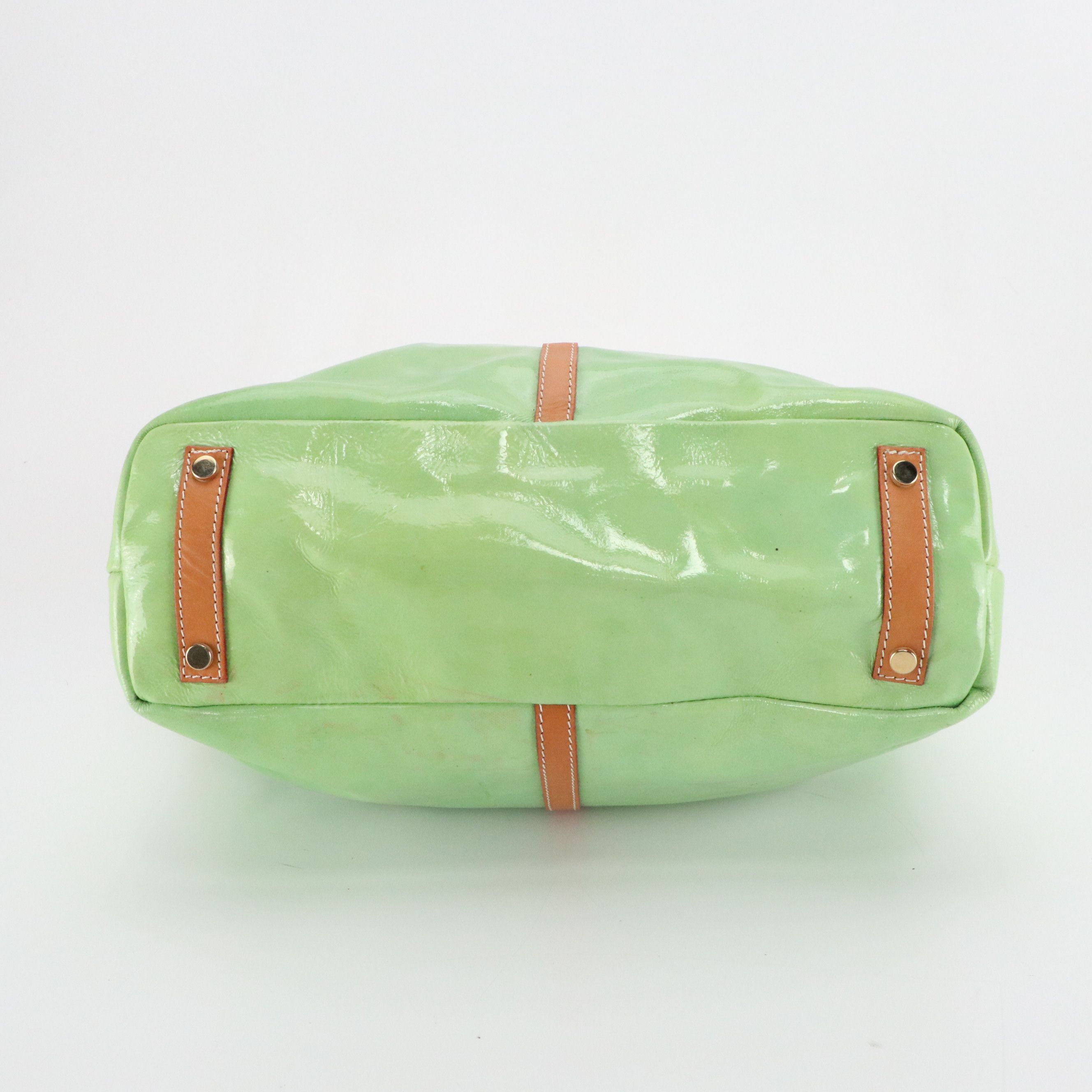 Cavalcanti Two-Way Tote Bag in Light Green Patent Leather and Tan Calfskin Trim