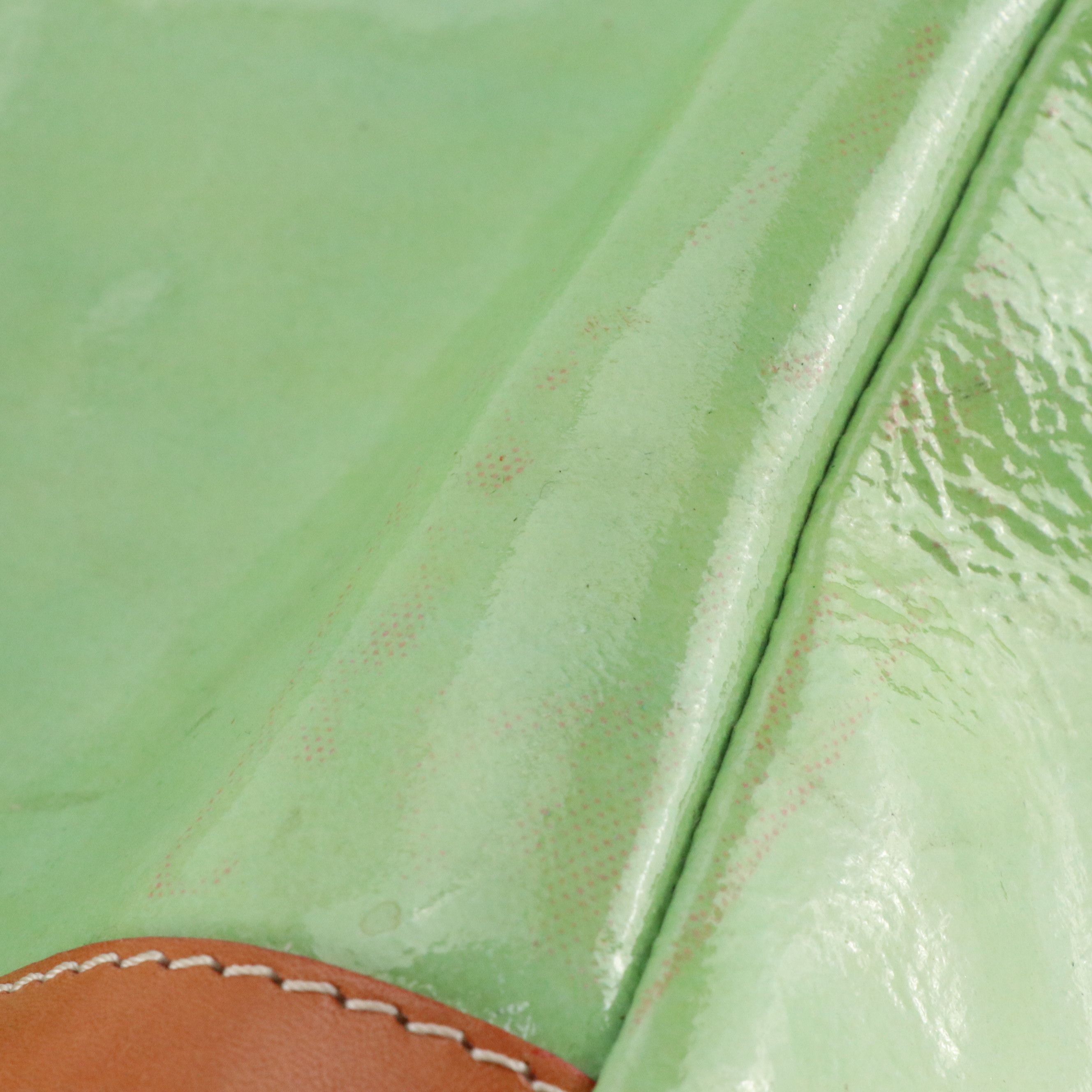 Cavalcanti Two-Way Tote Bag in Light Green Patent Leather and Tan Calfskin Trim