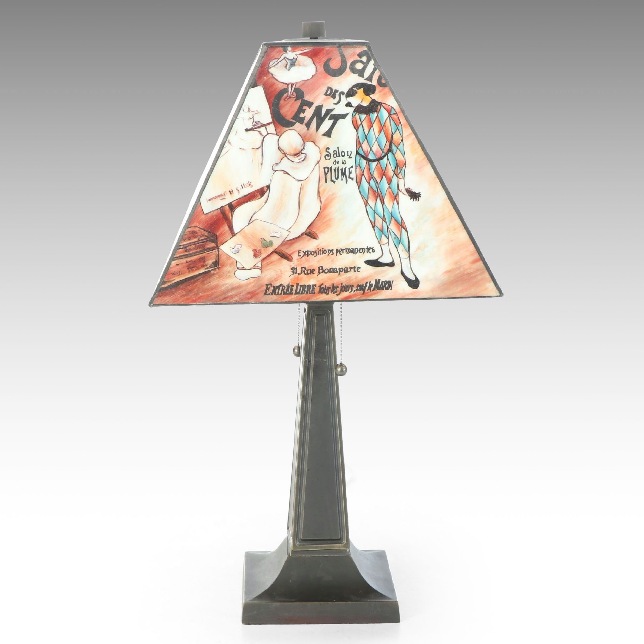 Hand-Painted Slag Glass Table Lamp After Henri-Gabriel Ibels "Salon Des Cent"
