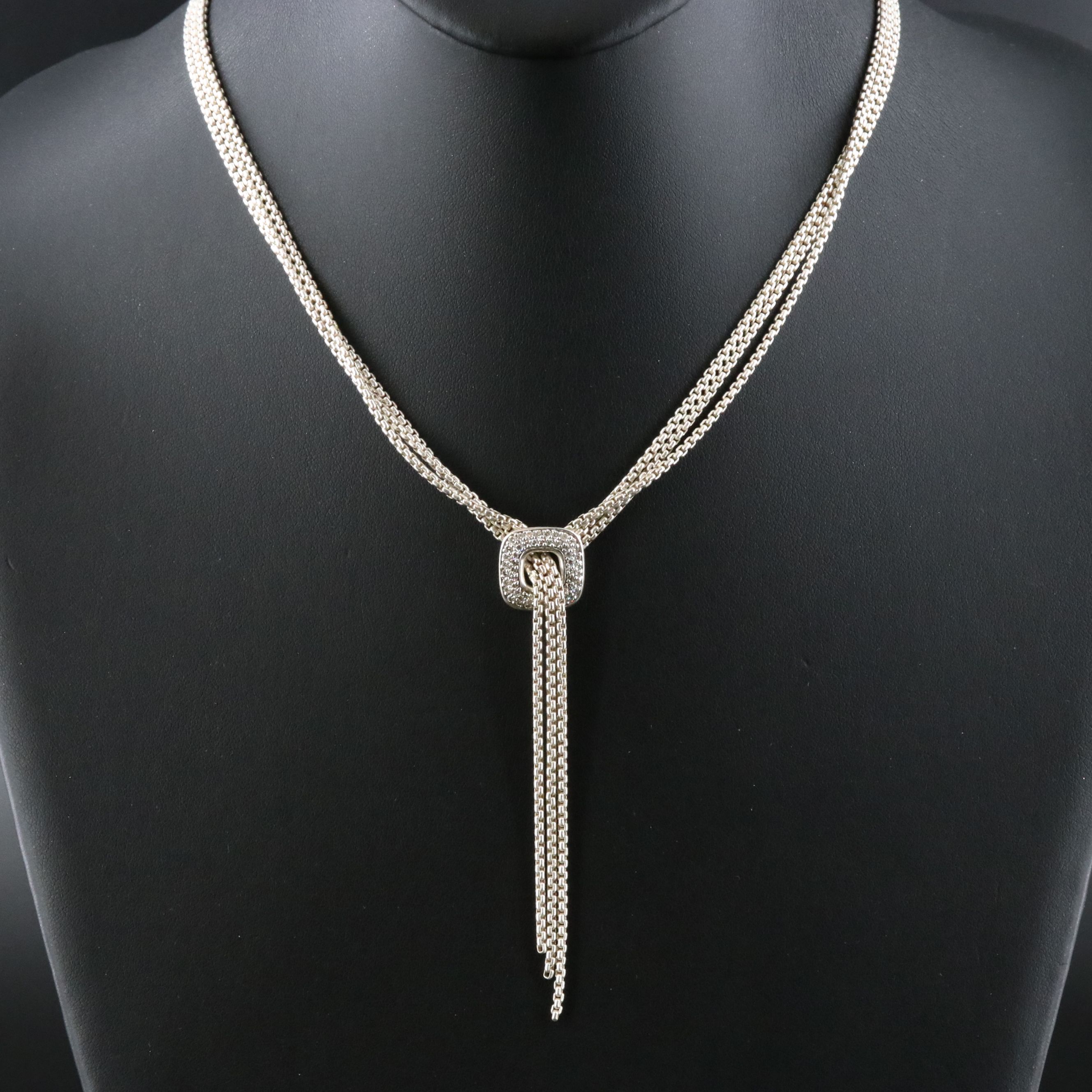 David Yurman Sterling and 0.44 CTW Diamond DY Waterfall Lariat Necklace