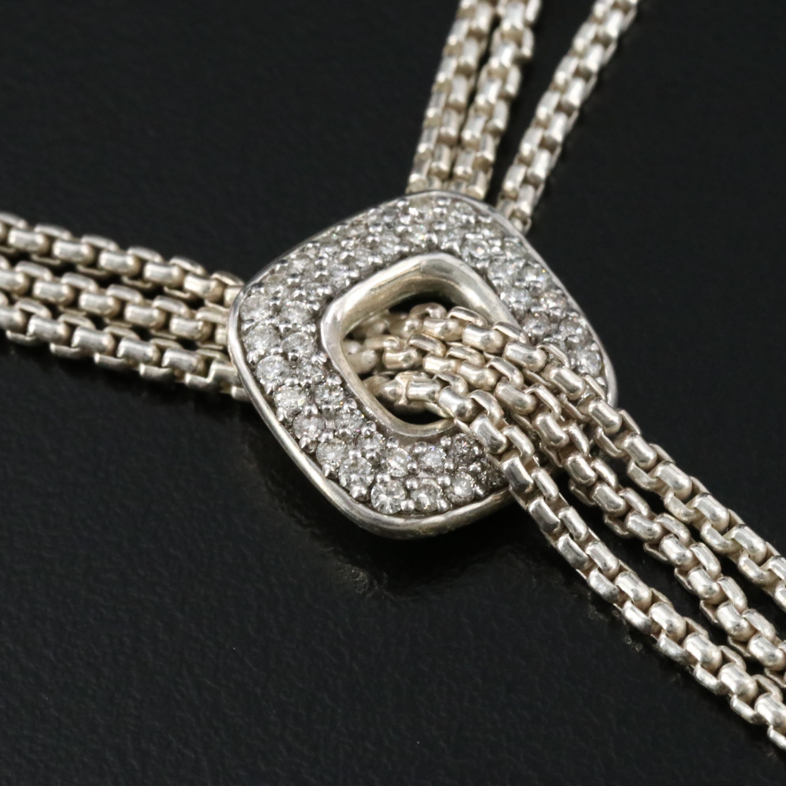 David Yurman Sterling and 0.44 CTW Diamond DY Waterfall Lariat Necklace