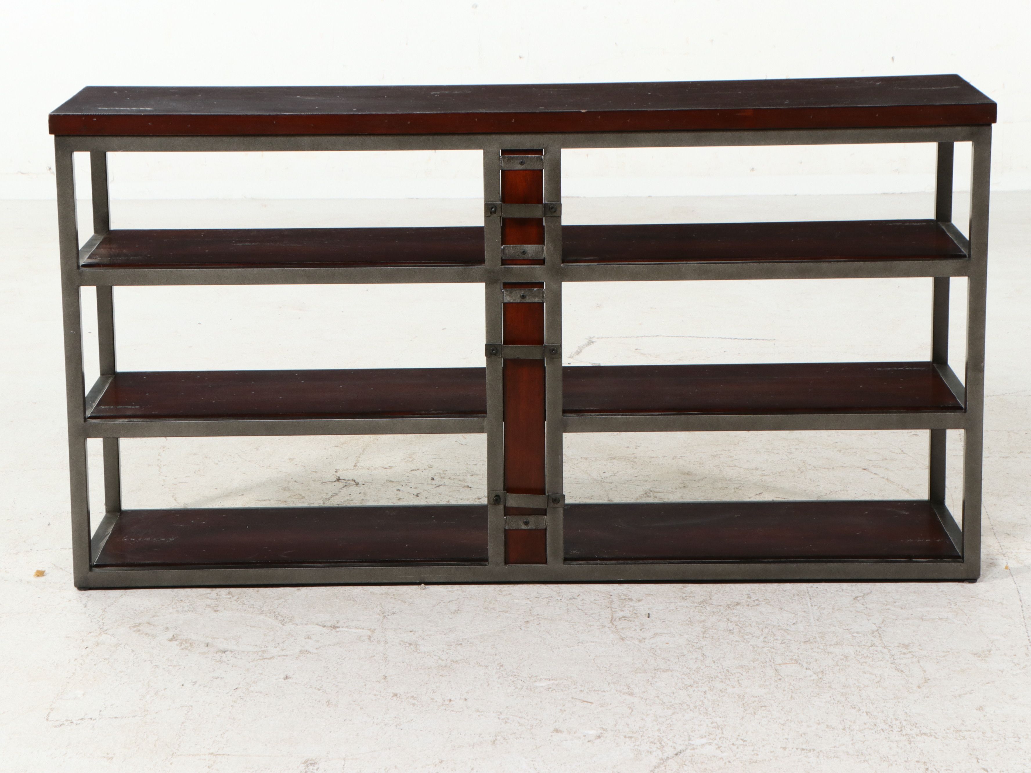 Industrial Modern Iron and Wood Open Shelving Unit, 21st Century