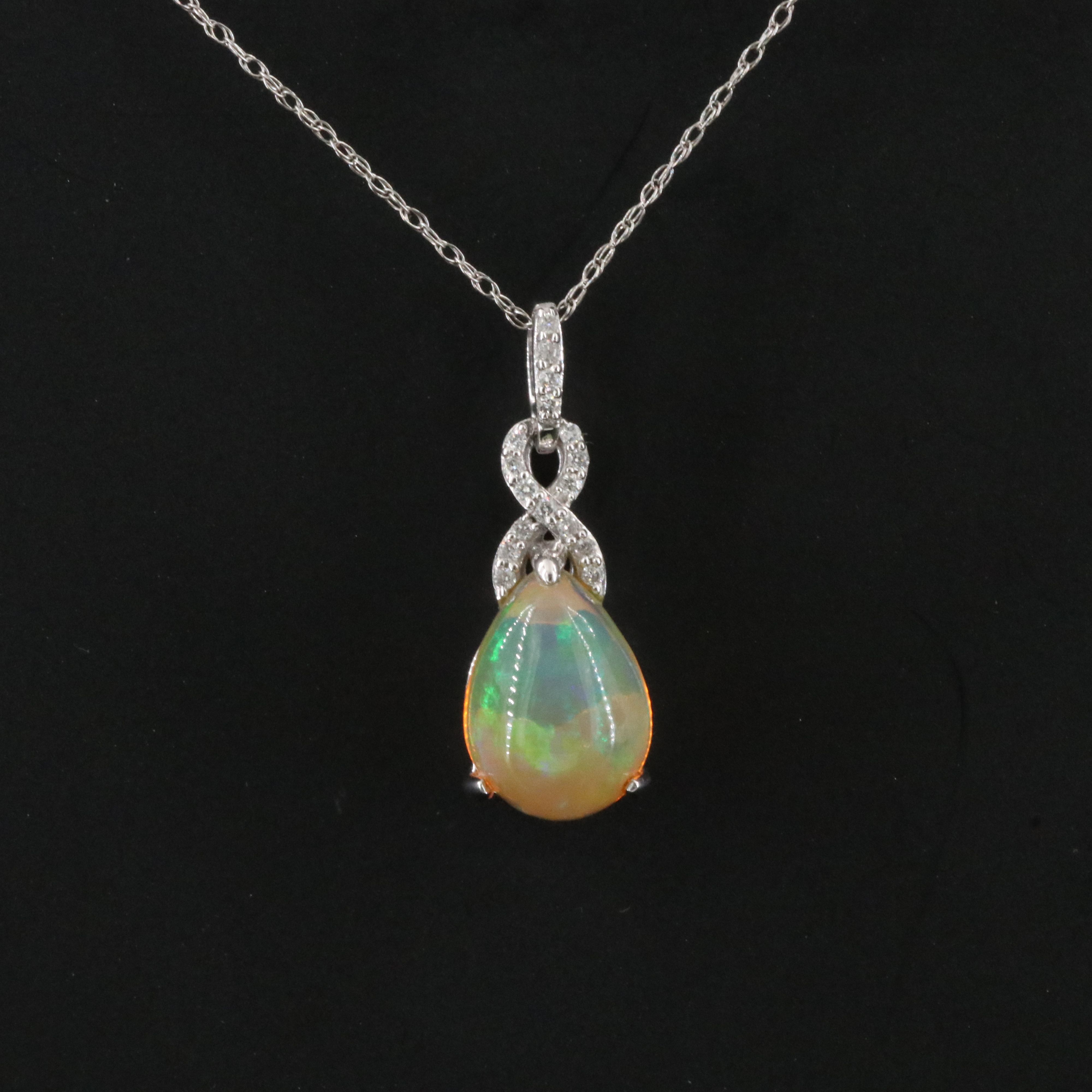 14K Opal and Diamond Pendant Necklace