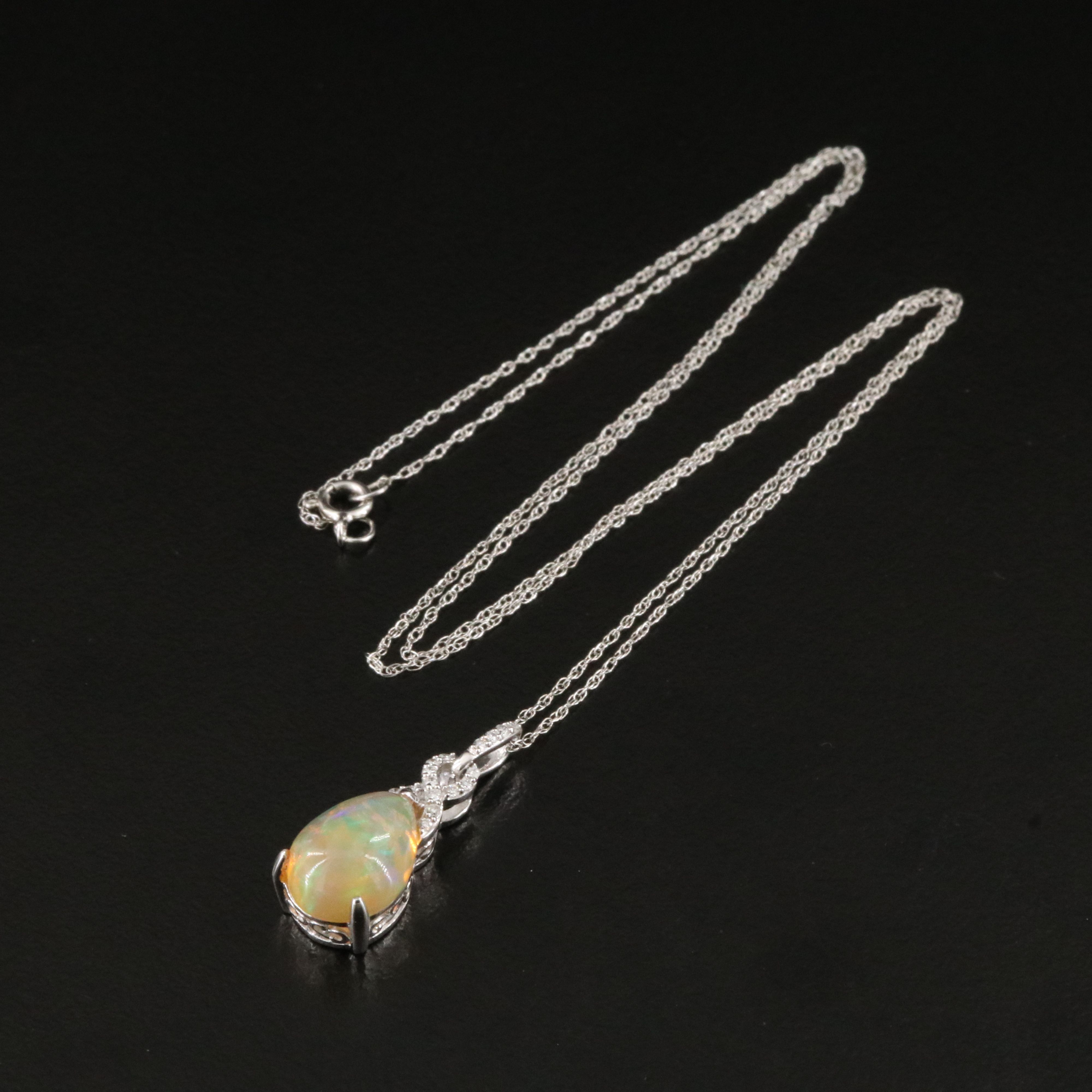 14K Opal and Diamond Pendant Necklace