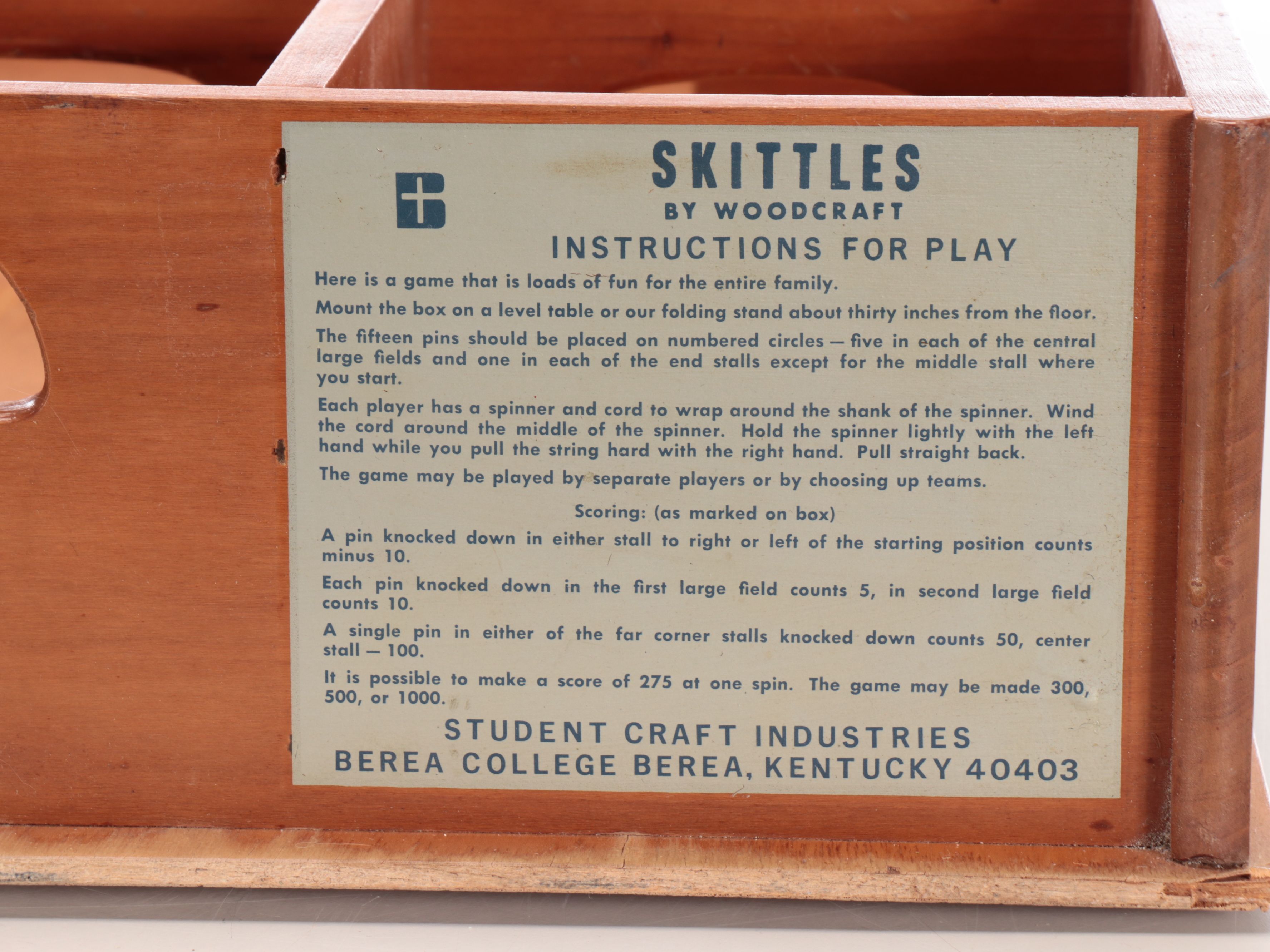Berea College Student Craft "Skittles" Tabletop Bowling Style Wooden Gameboard
