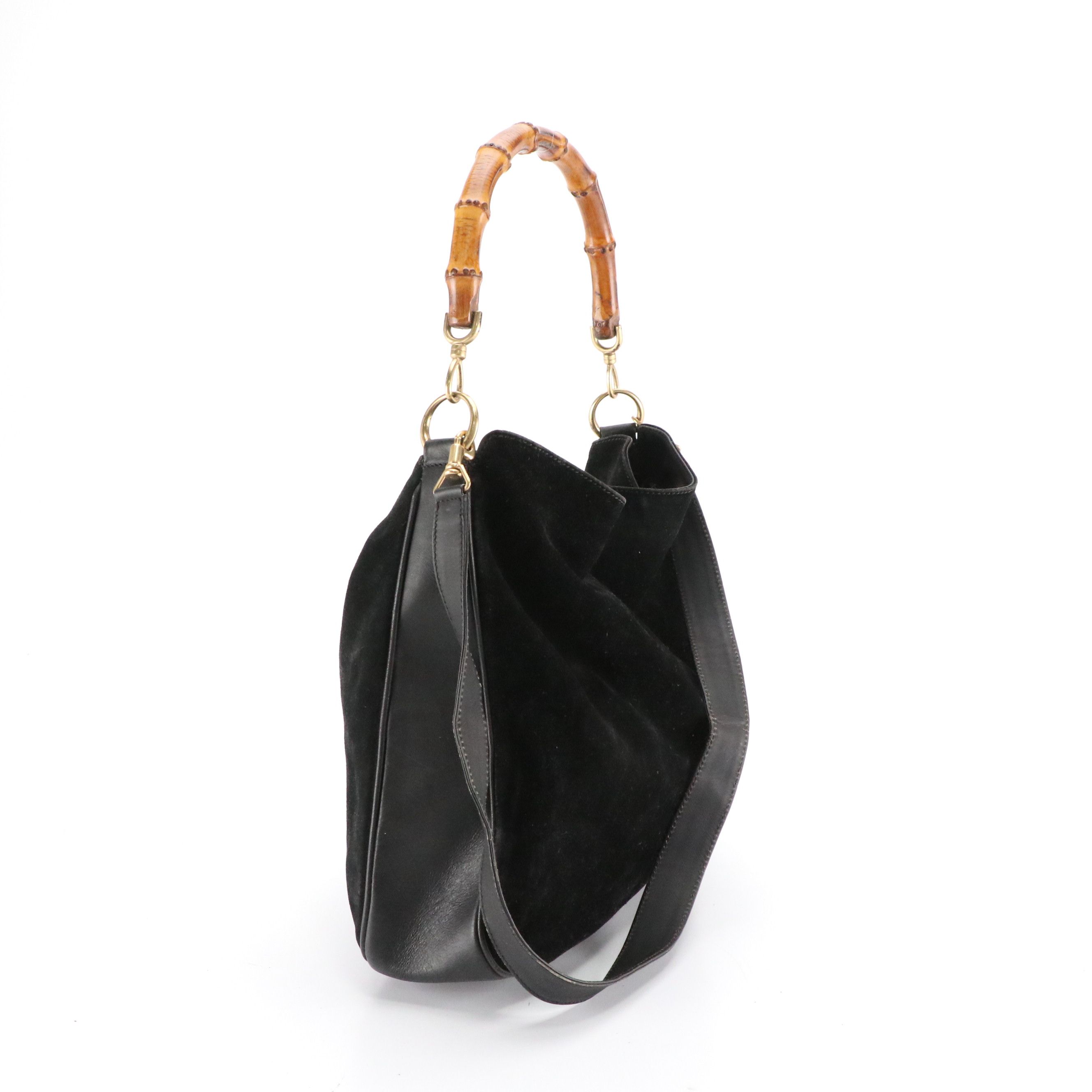 Gucci Bamboo Black Suede and Leather Two-Way Hobo Bag