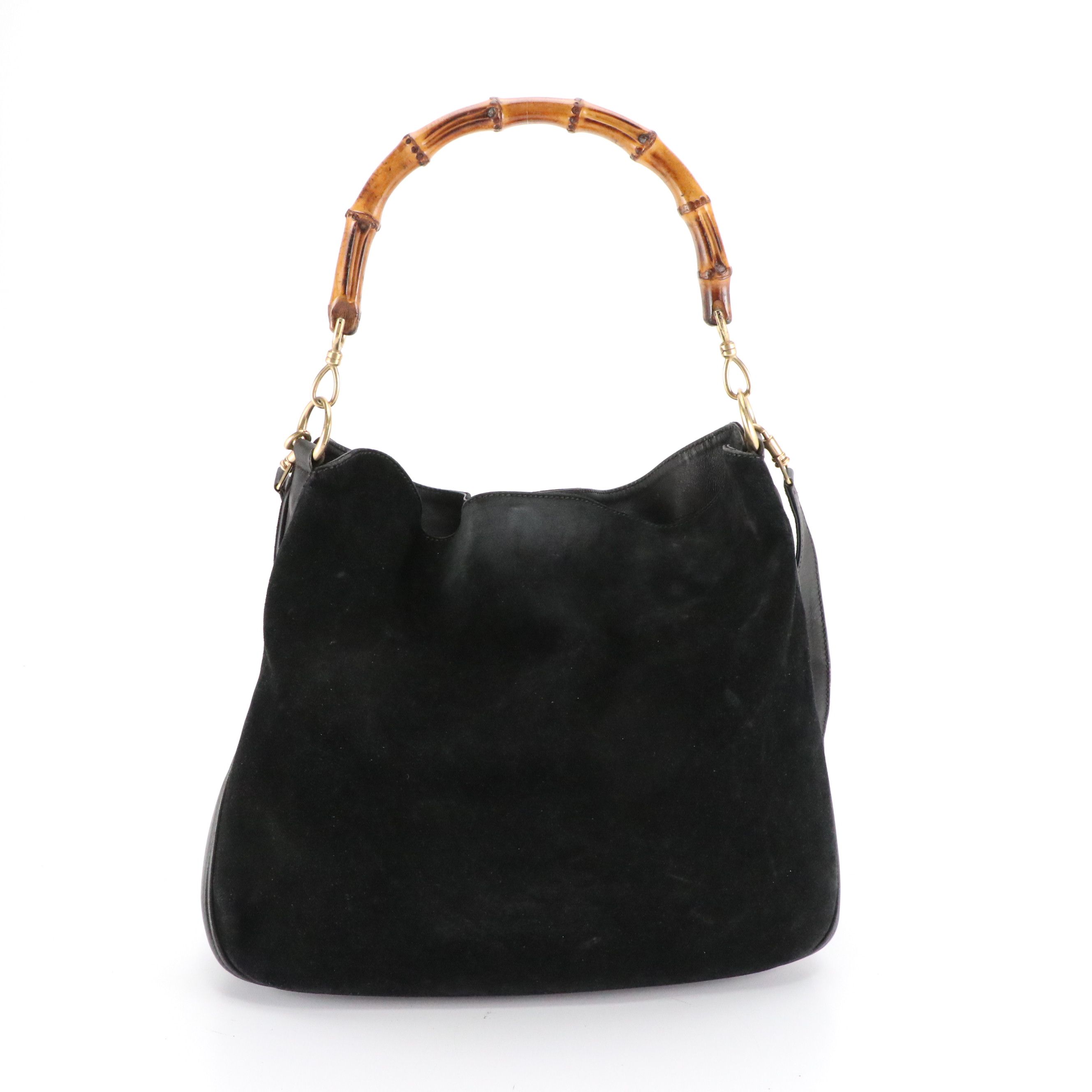 Gucci Bamboo Black Suede and Leather Two-Way Hobo Bag