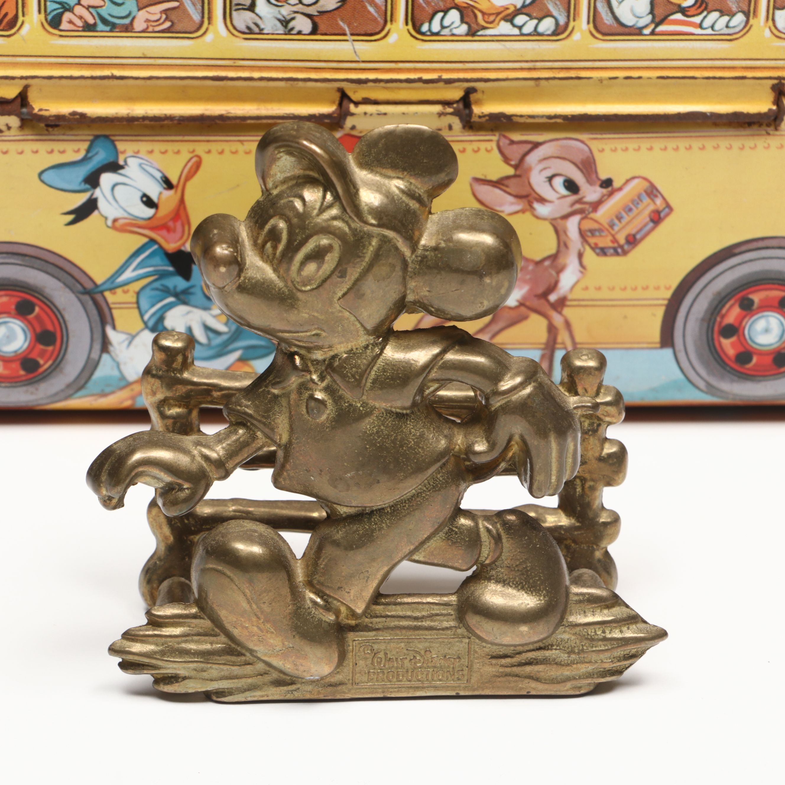 Walt Disney Metal Lunchbox with Brass Mickey Mouse Napkin Holder