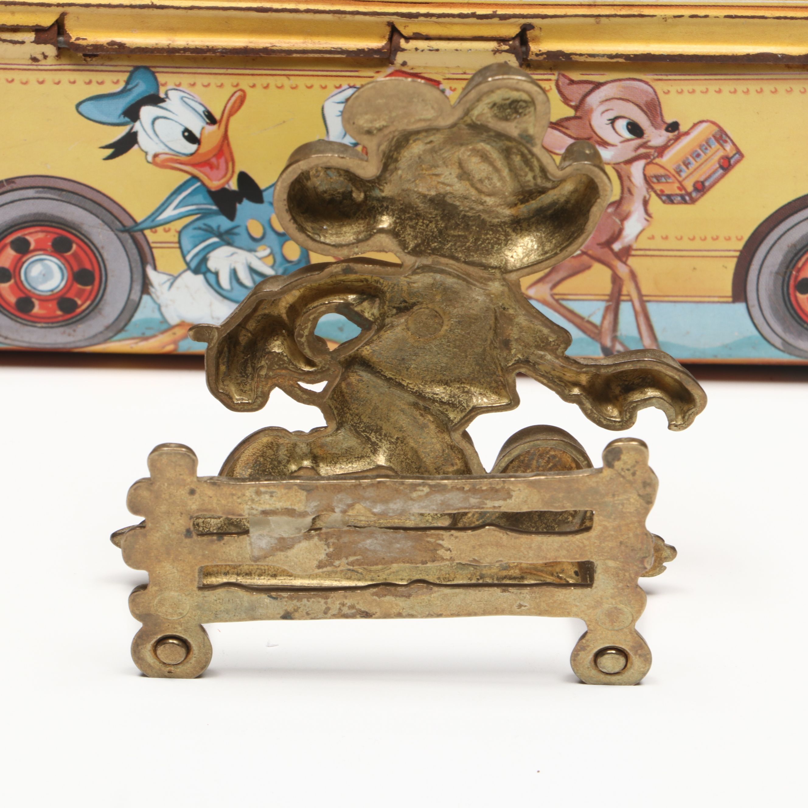 Walt Disney Metal Lunchbox with Brass Mickey Mouse Napkin Holder