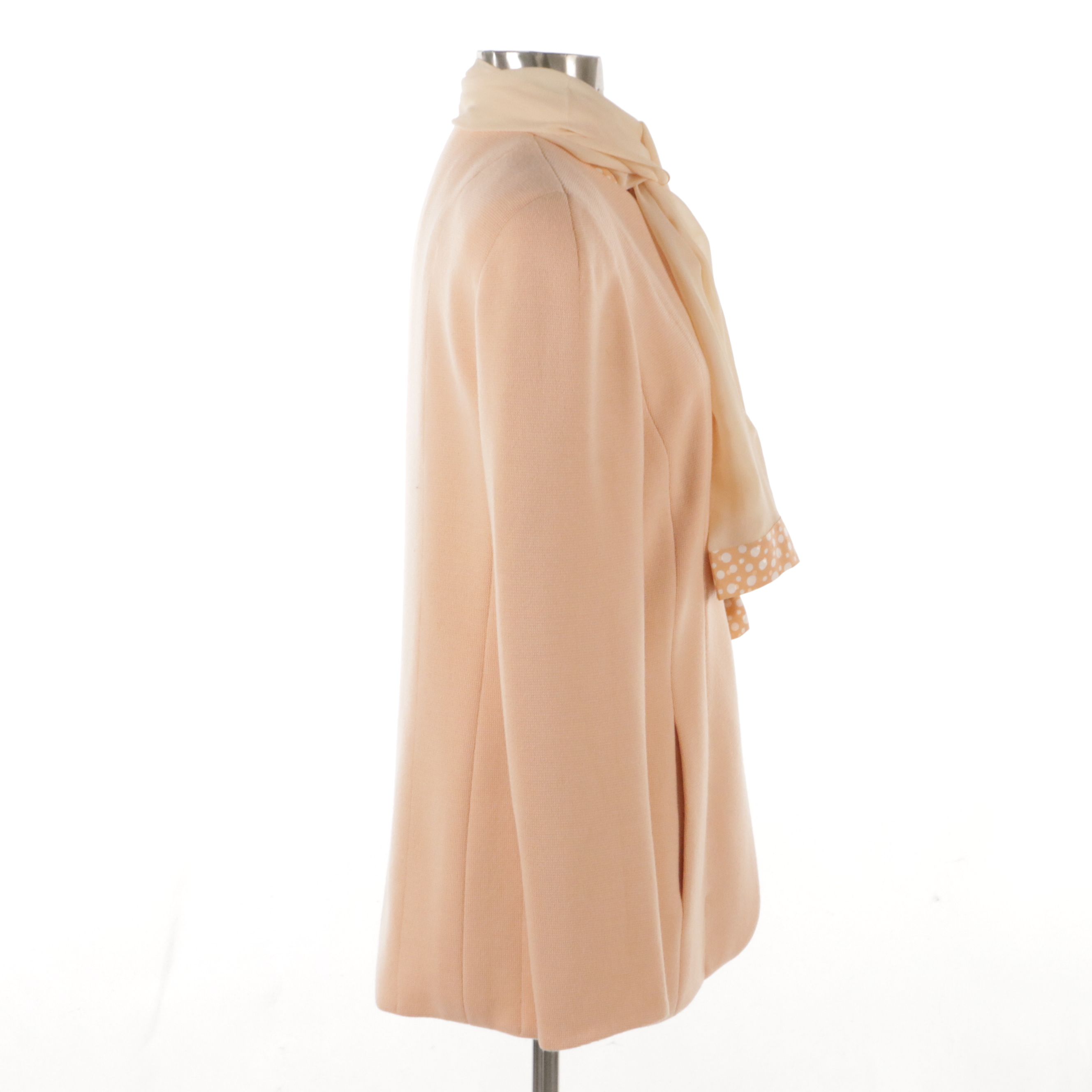 Arkis Peach Polka Dot Silk Blouse and Wool Button-Down Blazer With Scarf