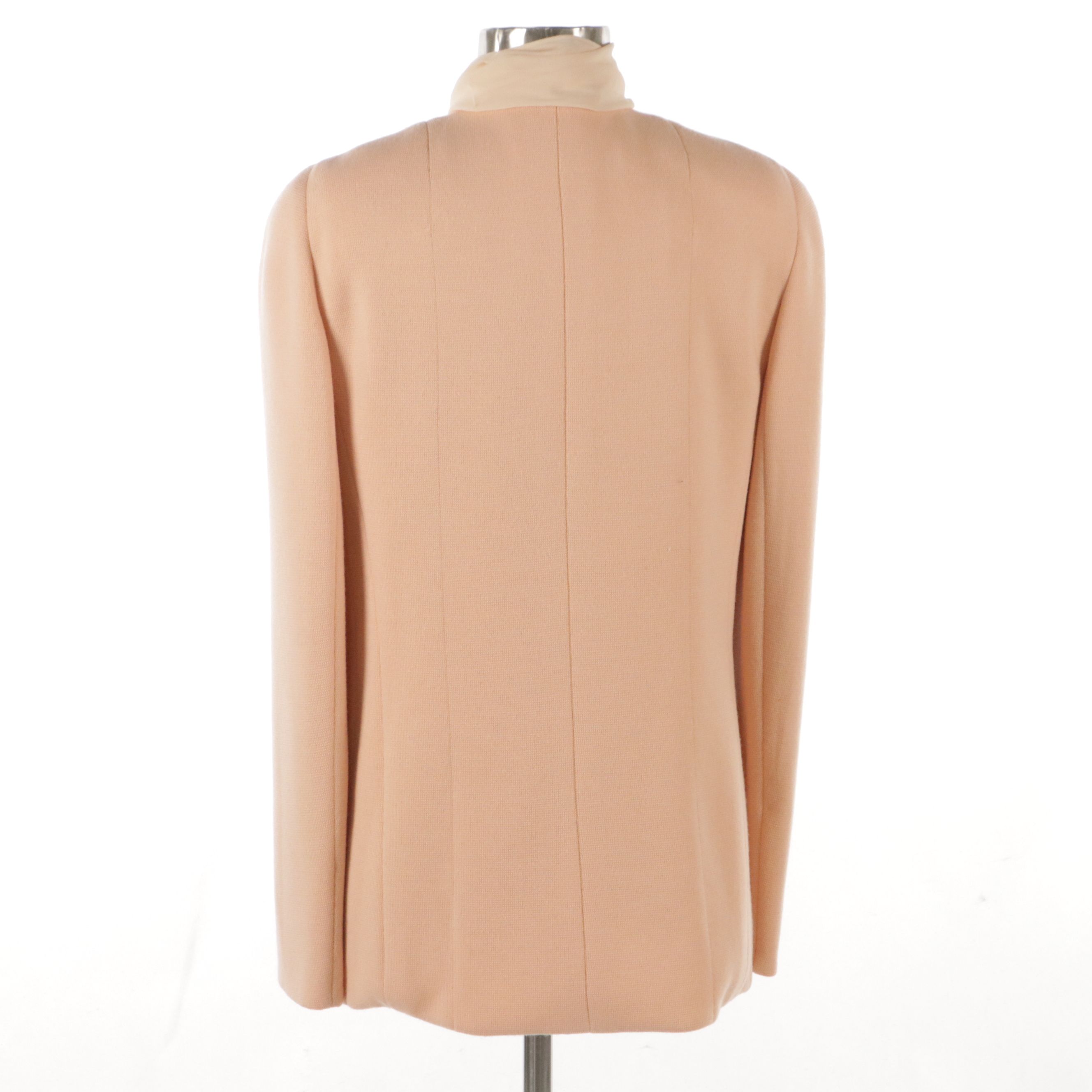 Arkis Peach Polka Dot Silk Blouse and Wool Button-Down Blazer With Scarf