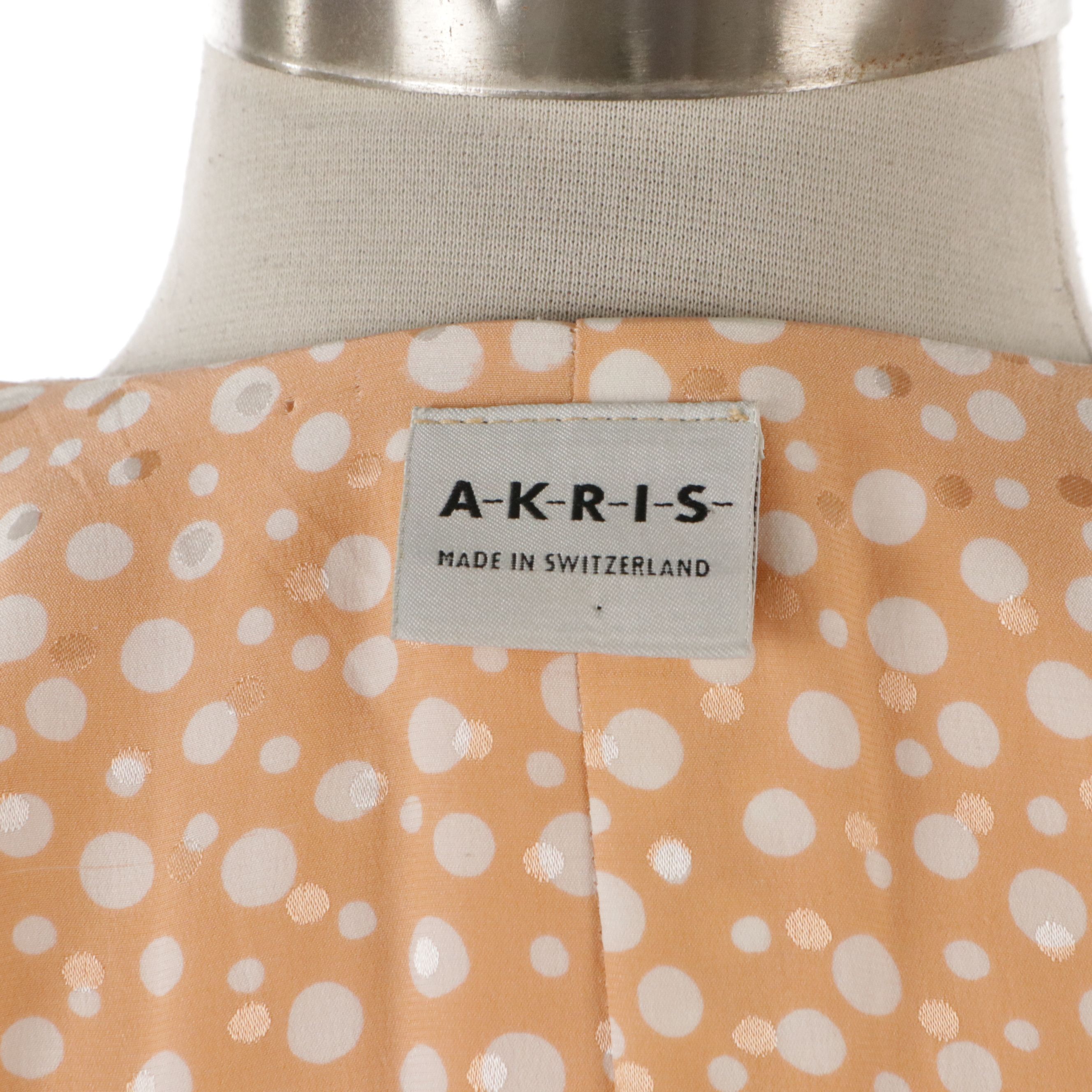 Arkis Peach Polka Dot Silk Blouse and Wool Button-Down Blazer With Scarf