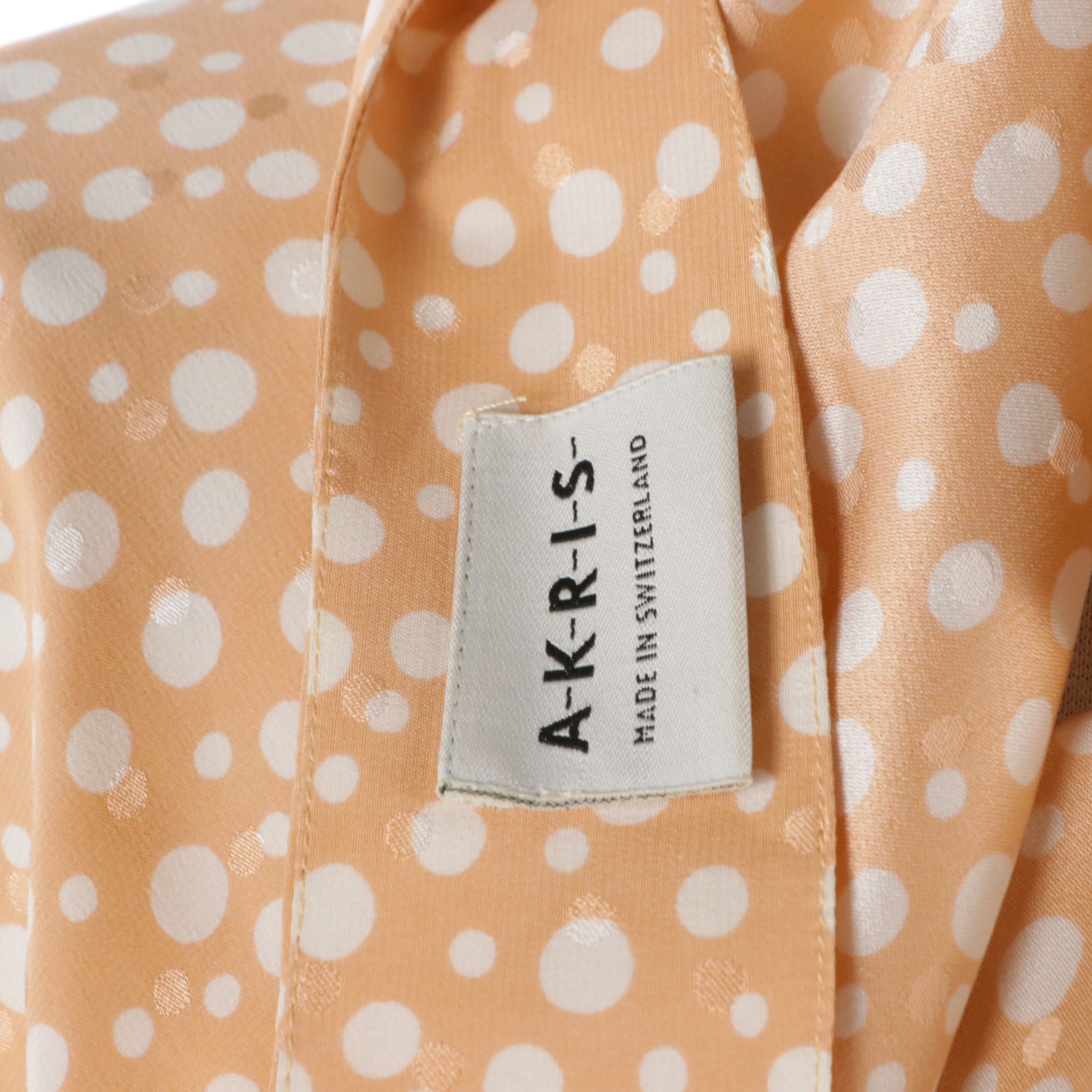 Arkis Peach Polka Dot Silk Blouse and Wool Button-Down Blazer With Scarf