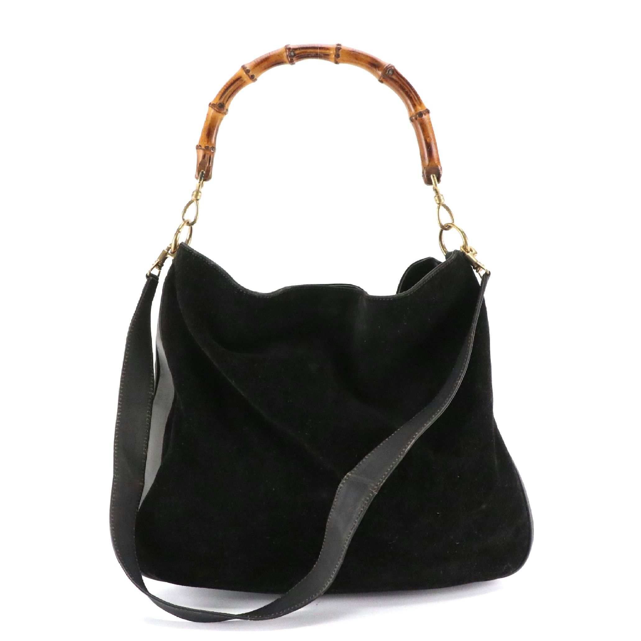 Gucci Bamboo Black Suede and Leather Two-Way Hobo Bag