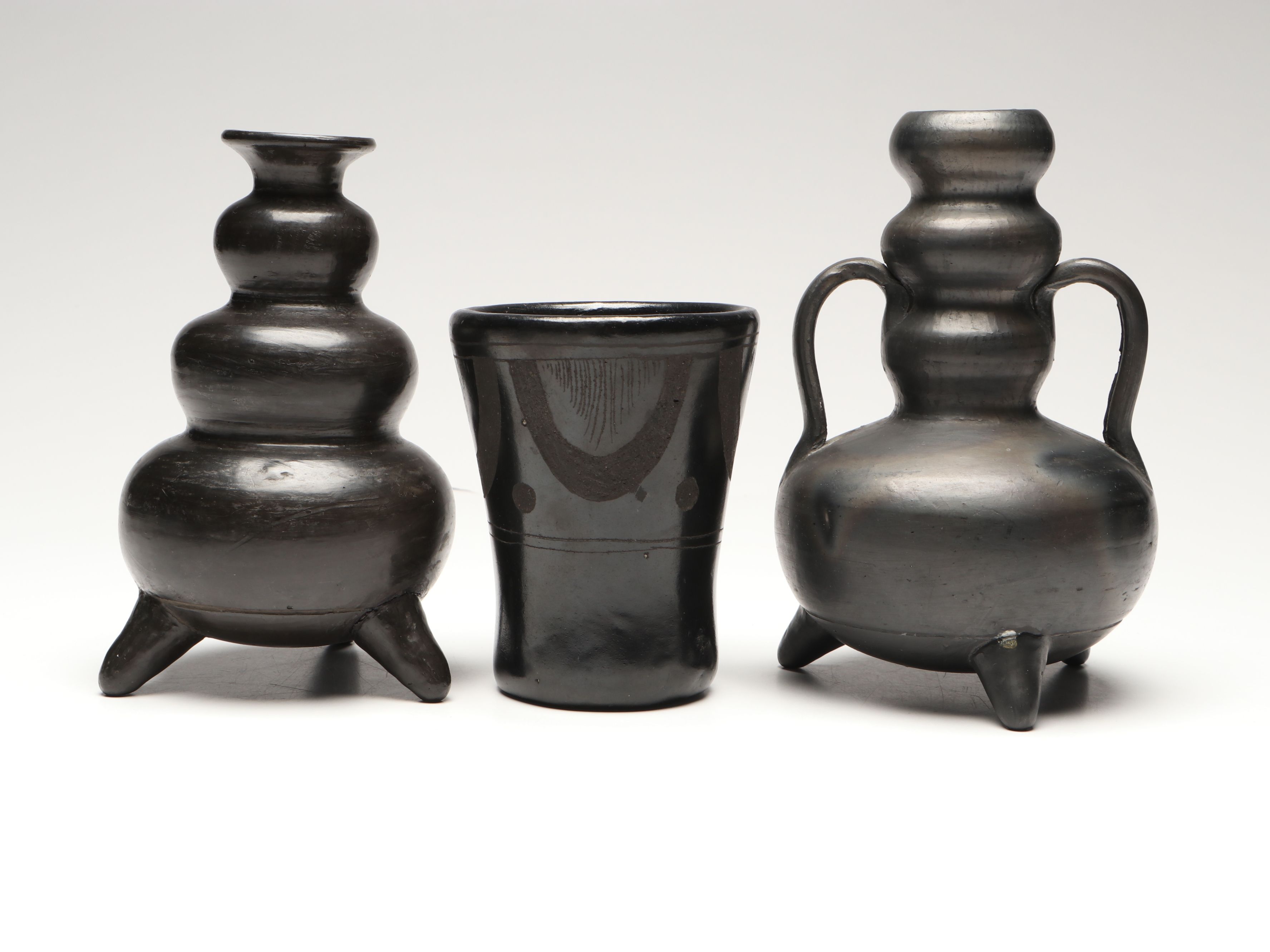 Mexican Mateos Signed with Lania Oaxacan Signed Blackware Vessels