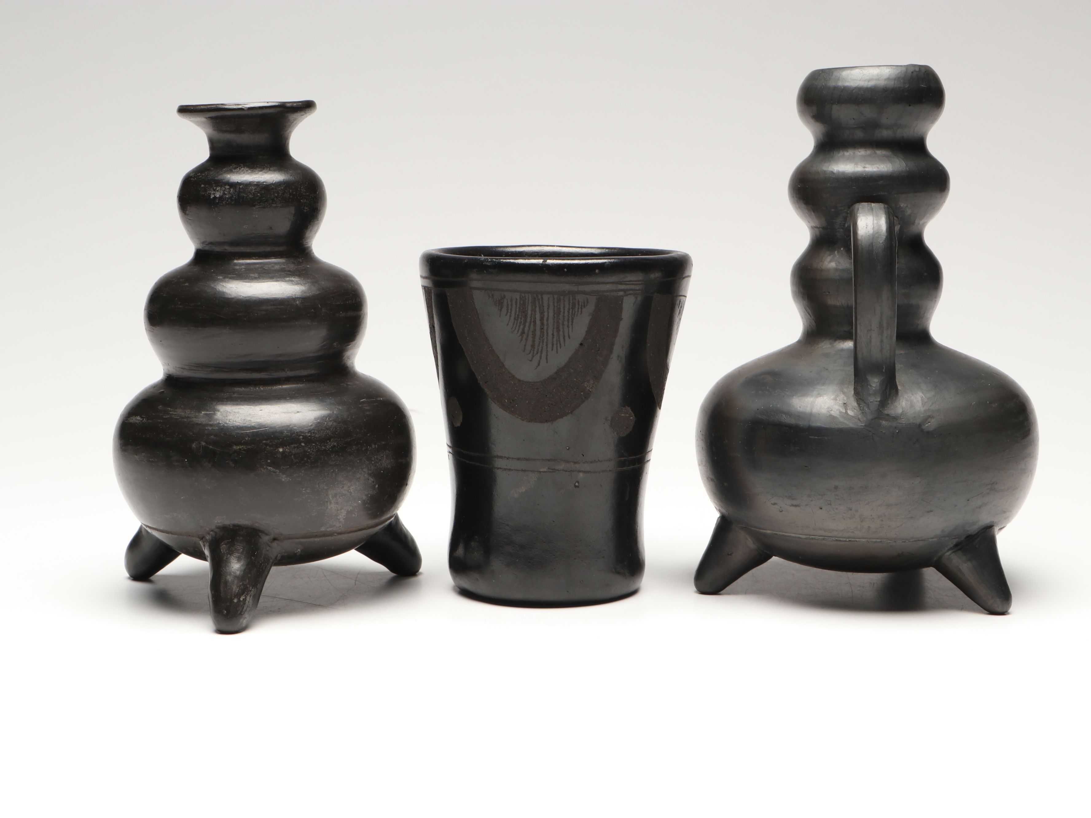 Mexican Mateos Signed with Lania Oaxacan Signed Blackware Vessels