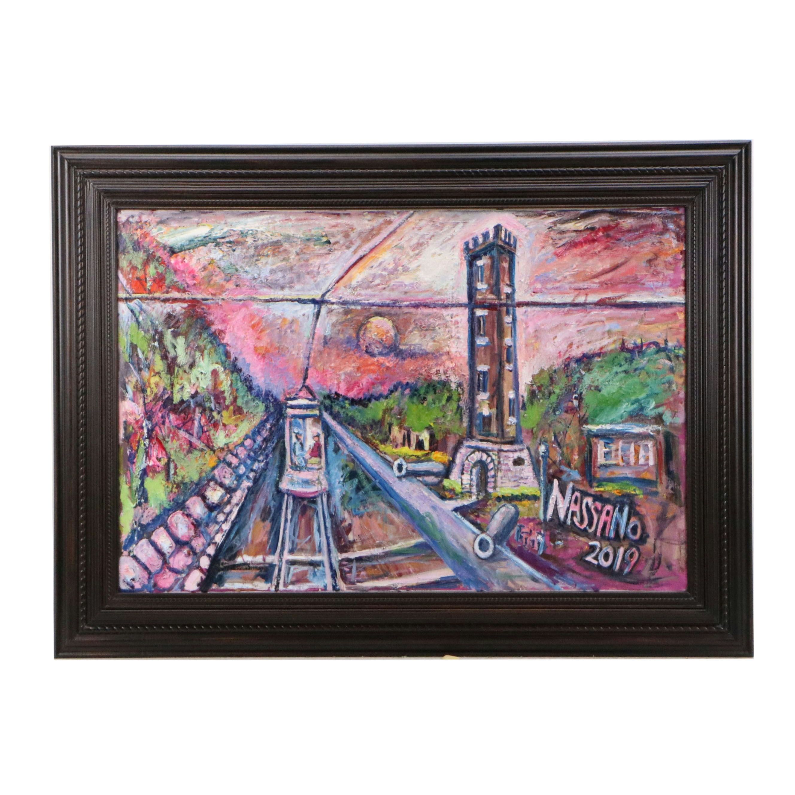 Steve Nassano Cityscape Oil Painting "Tower of Ft. Thomas," 2019