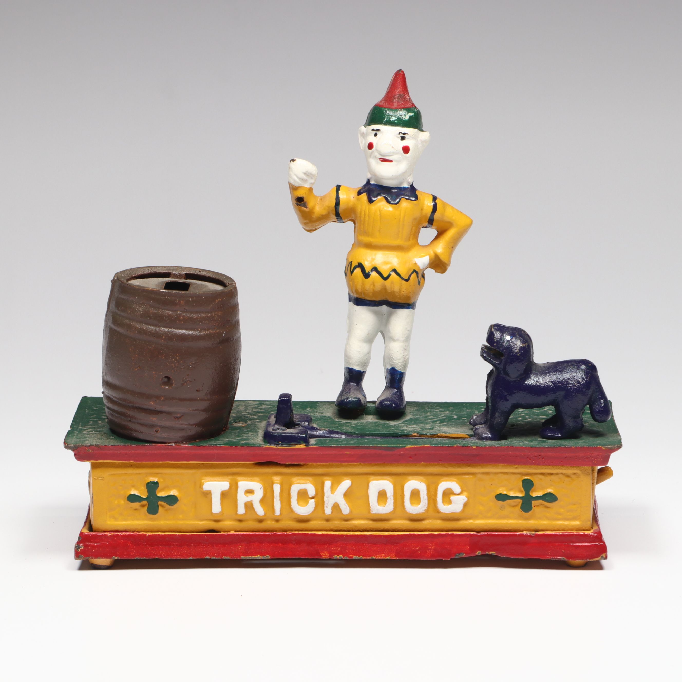 Polychrome Cast Iron "Trick Dog" Mechanical Coin Bank, 20th Century