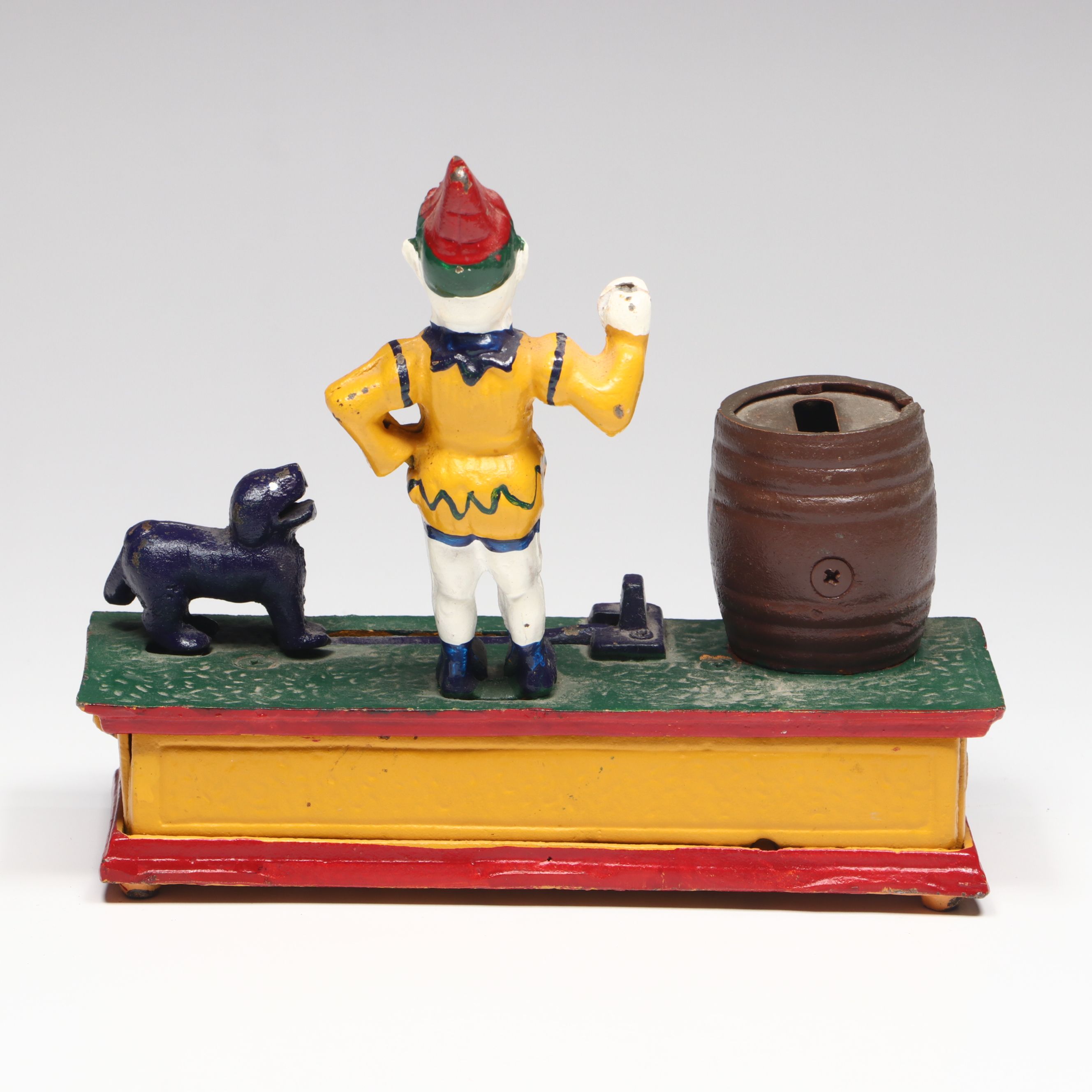 Polychrome Cast Iron "Trick Dog" Mechanical Coin Bank, 20th Century