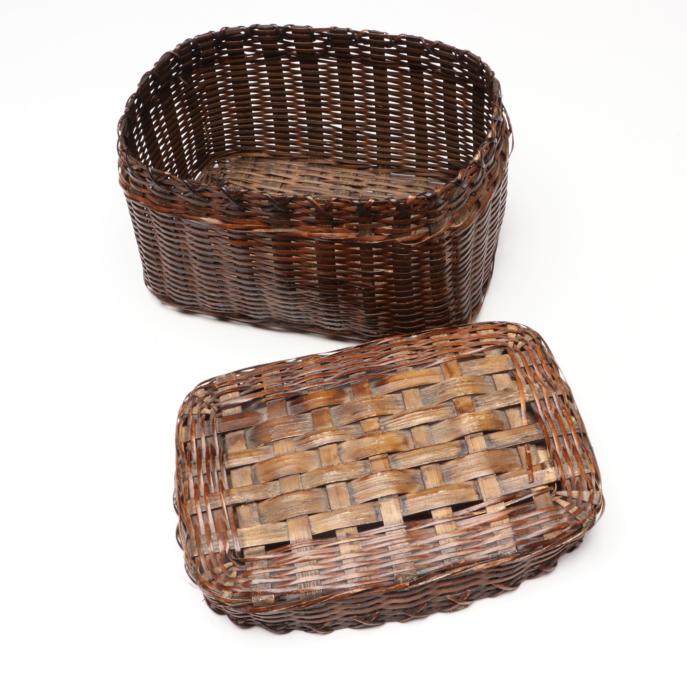 Rustic Handwoven Bamboo and Rattan Baskets with Other Wicker Boxes and Vase